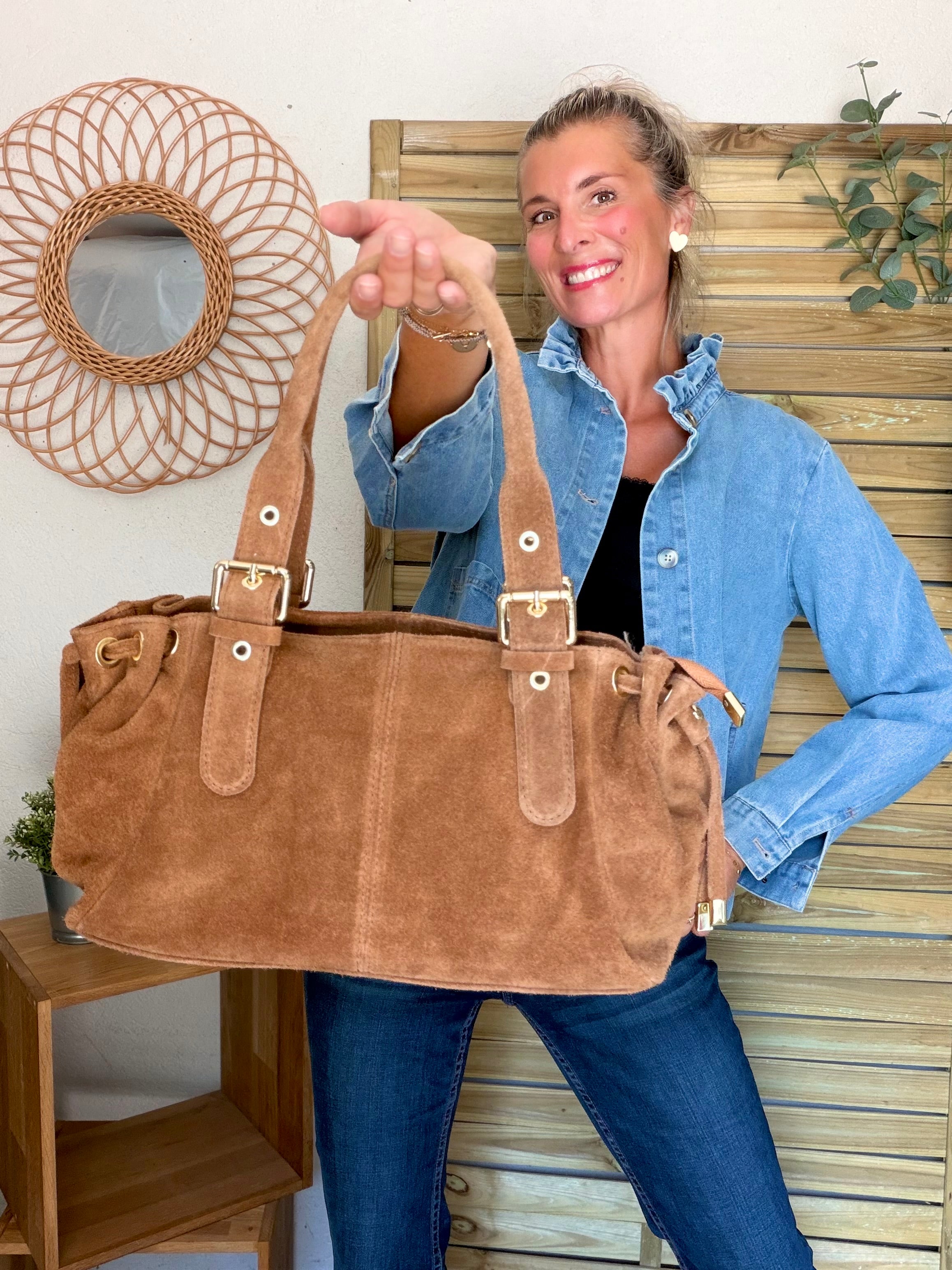Sac à main en cuir daim GERY - Camel