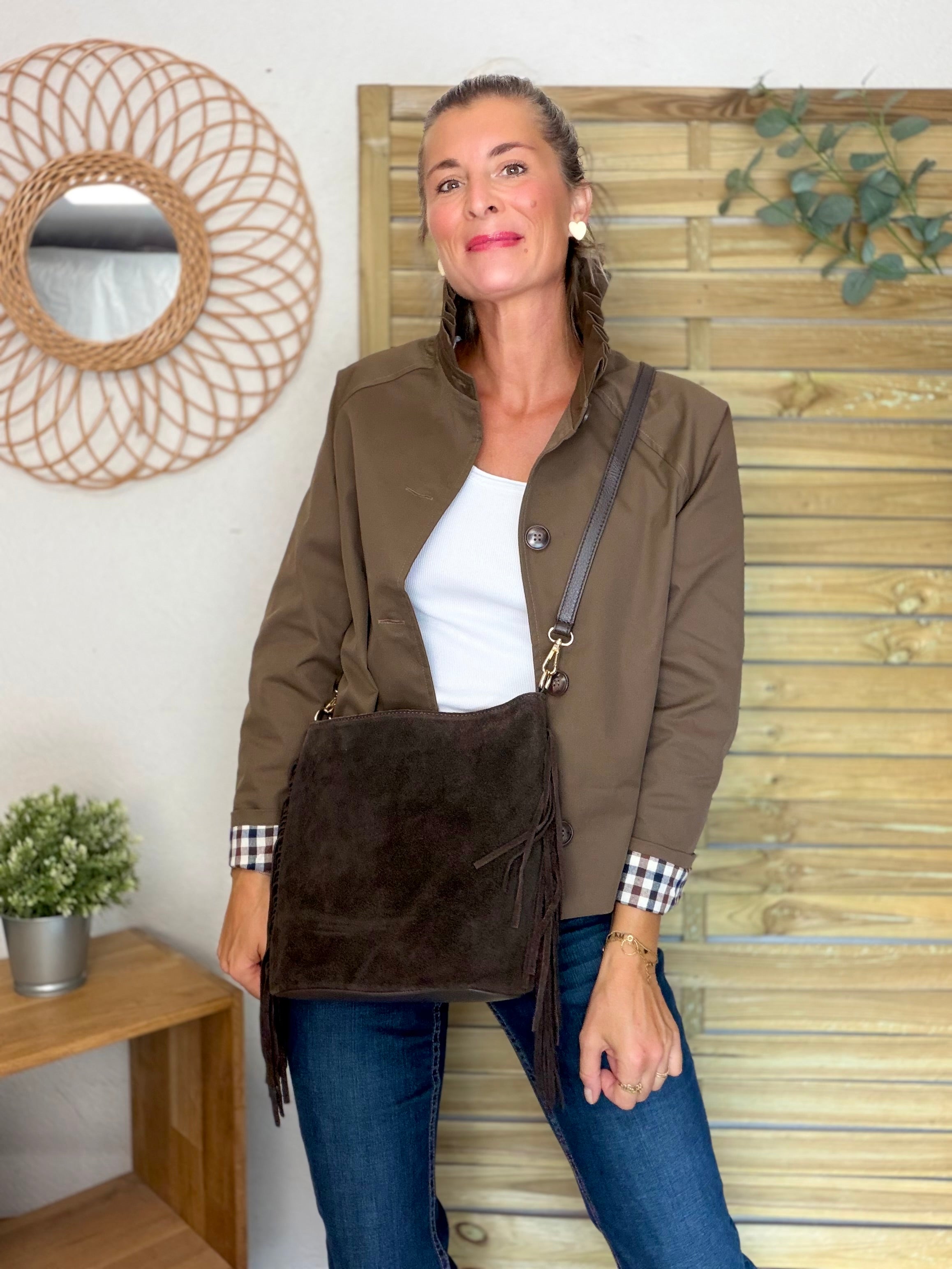 Veste Trench col victorien, revers carreaux - VICKY Café