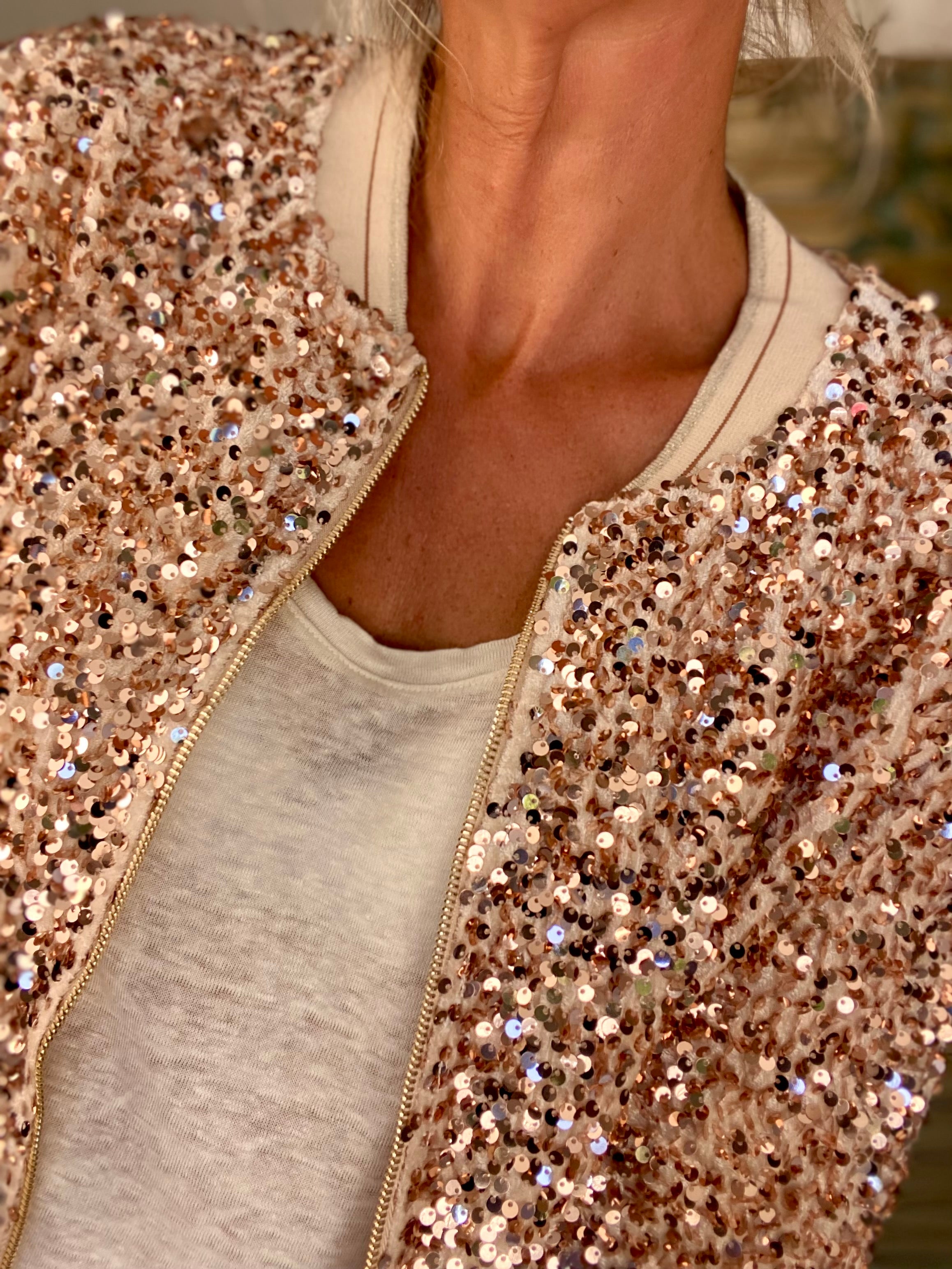 Veste bombers beige avec sequins Rose Gold KIM