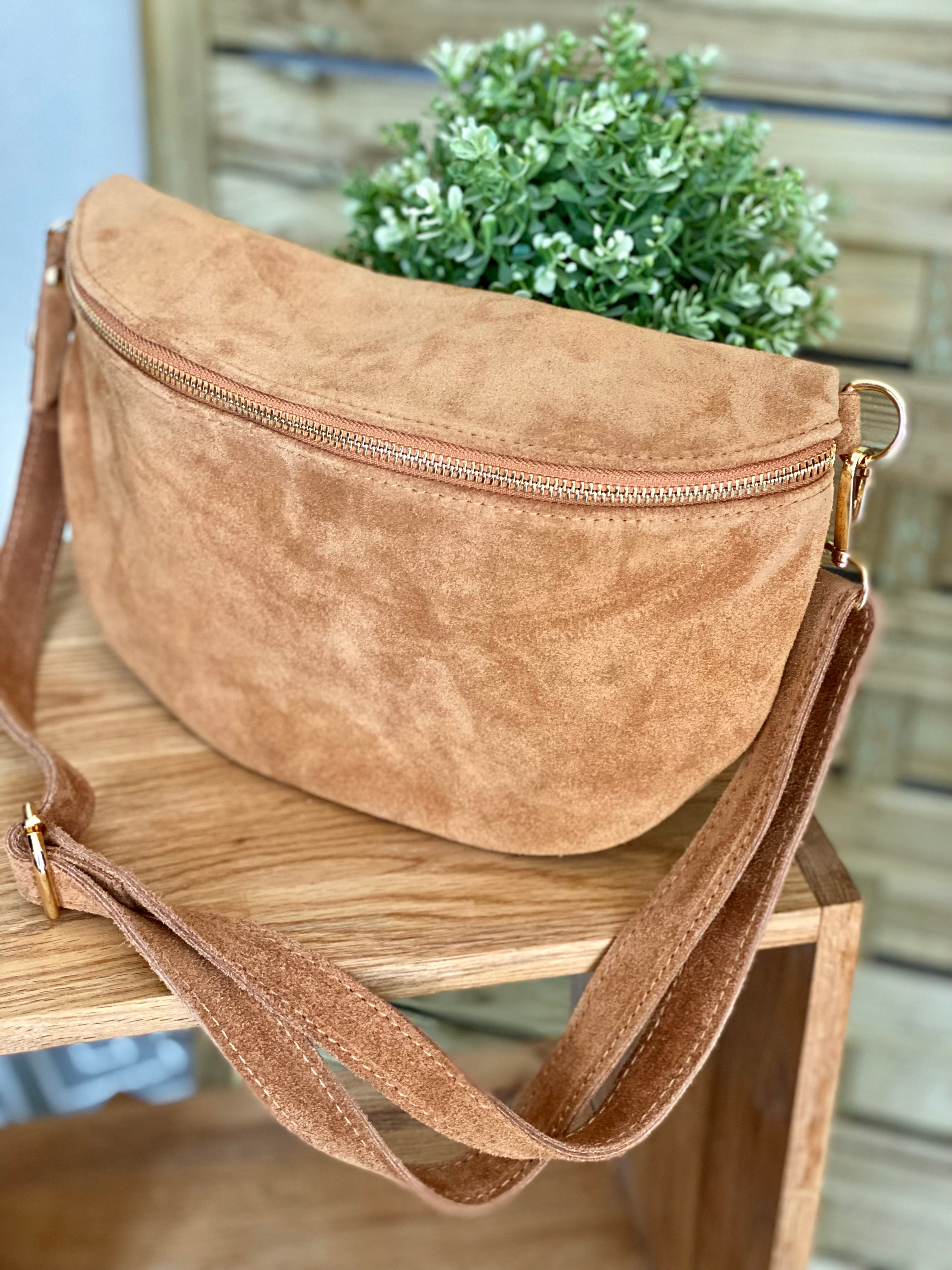 Sac banane XL en cuir velours 30cm JUDY - Camel (7 coloris)