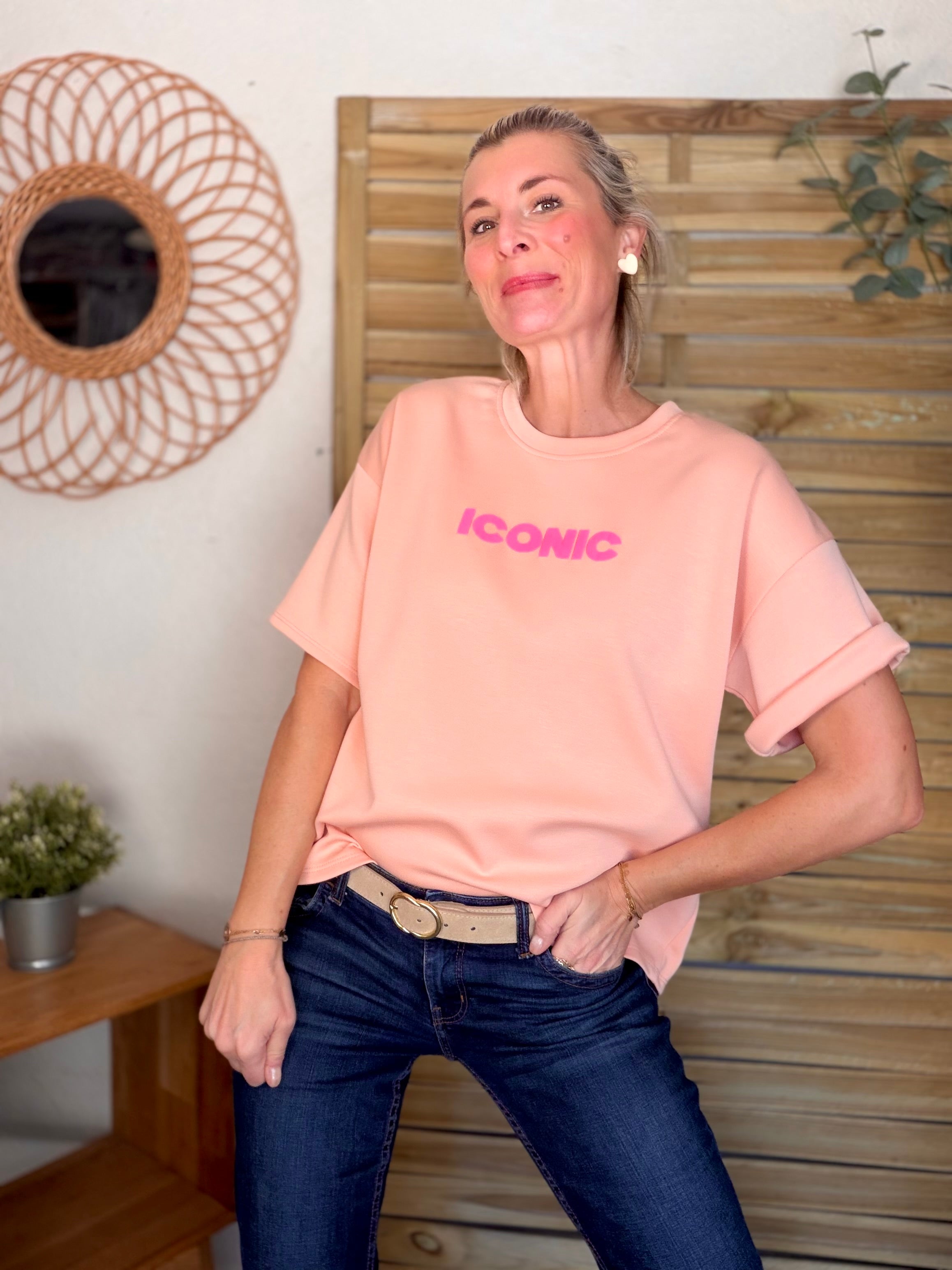 Tee shirt ICONIC matière sweat - THÉA Saumon