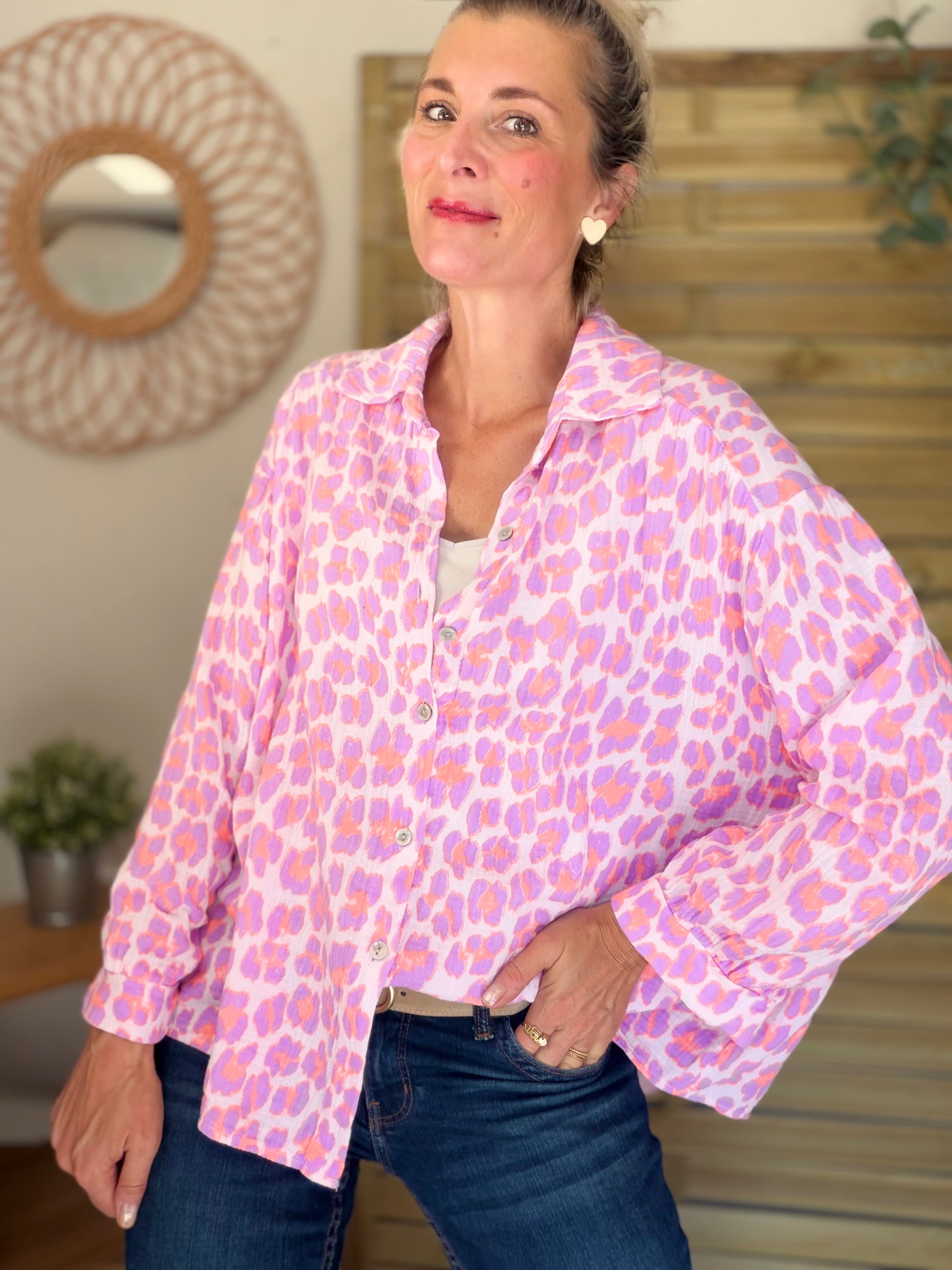 Chemise en gaze de coton FÉLICIE Léo lilas