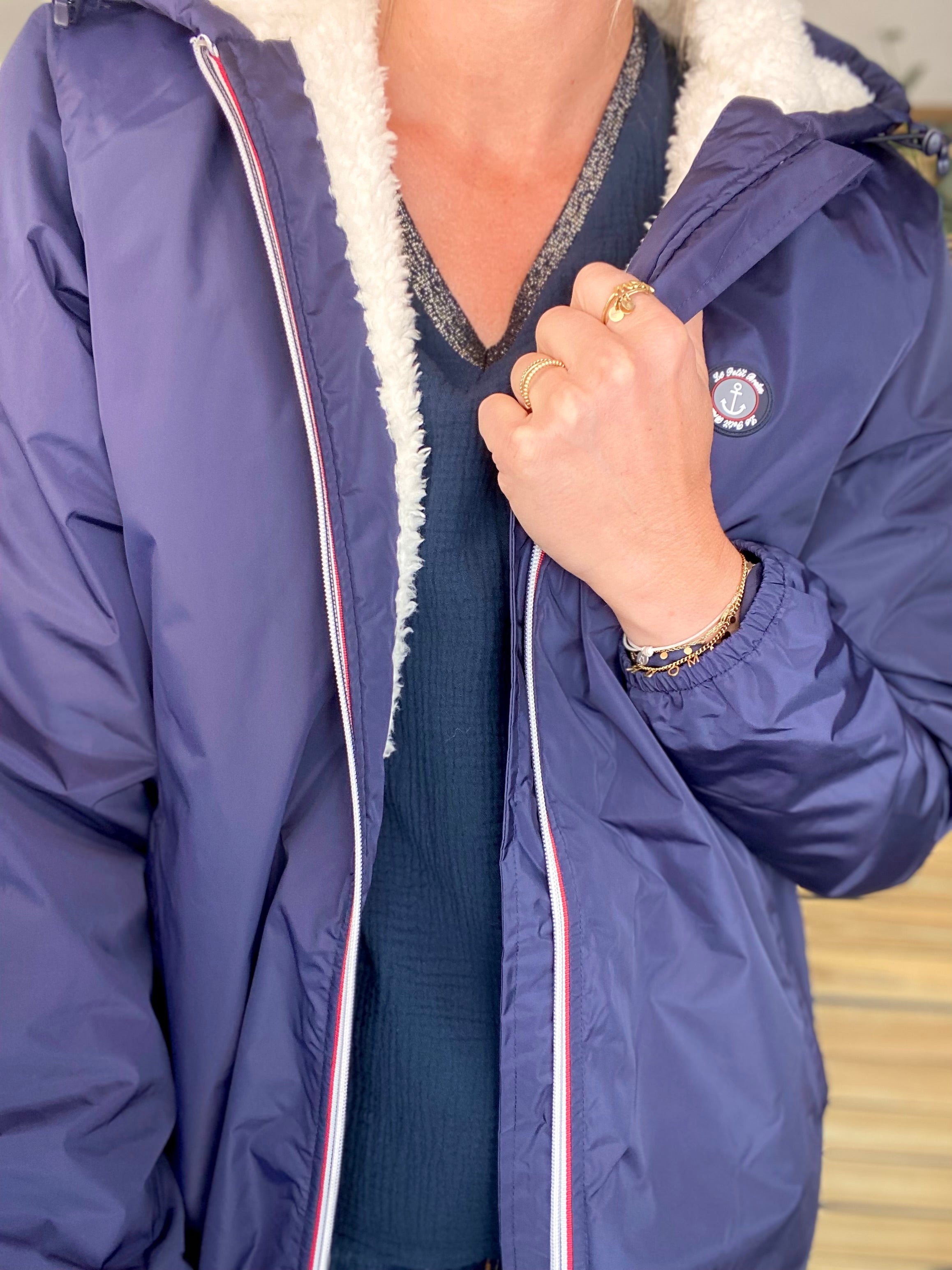 Parka Imperméable moumoute sherpa mixte JEAN.NE - LE PETIT BRETON - Bleu Marine