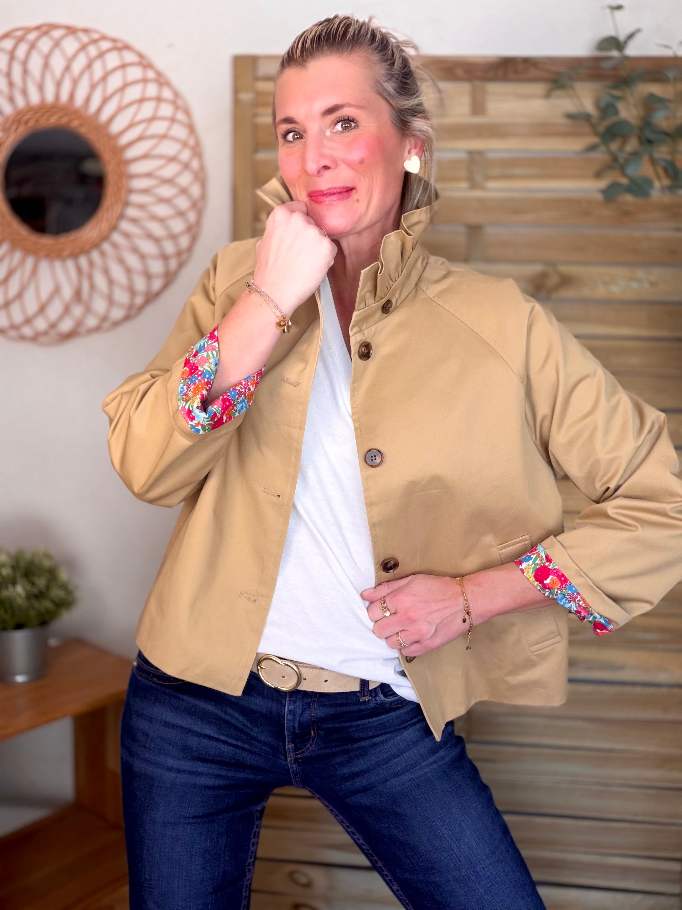 Veste Trench col victorien avec Liberty - VICKY Camel clair