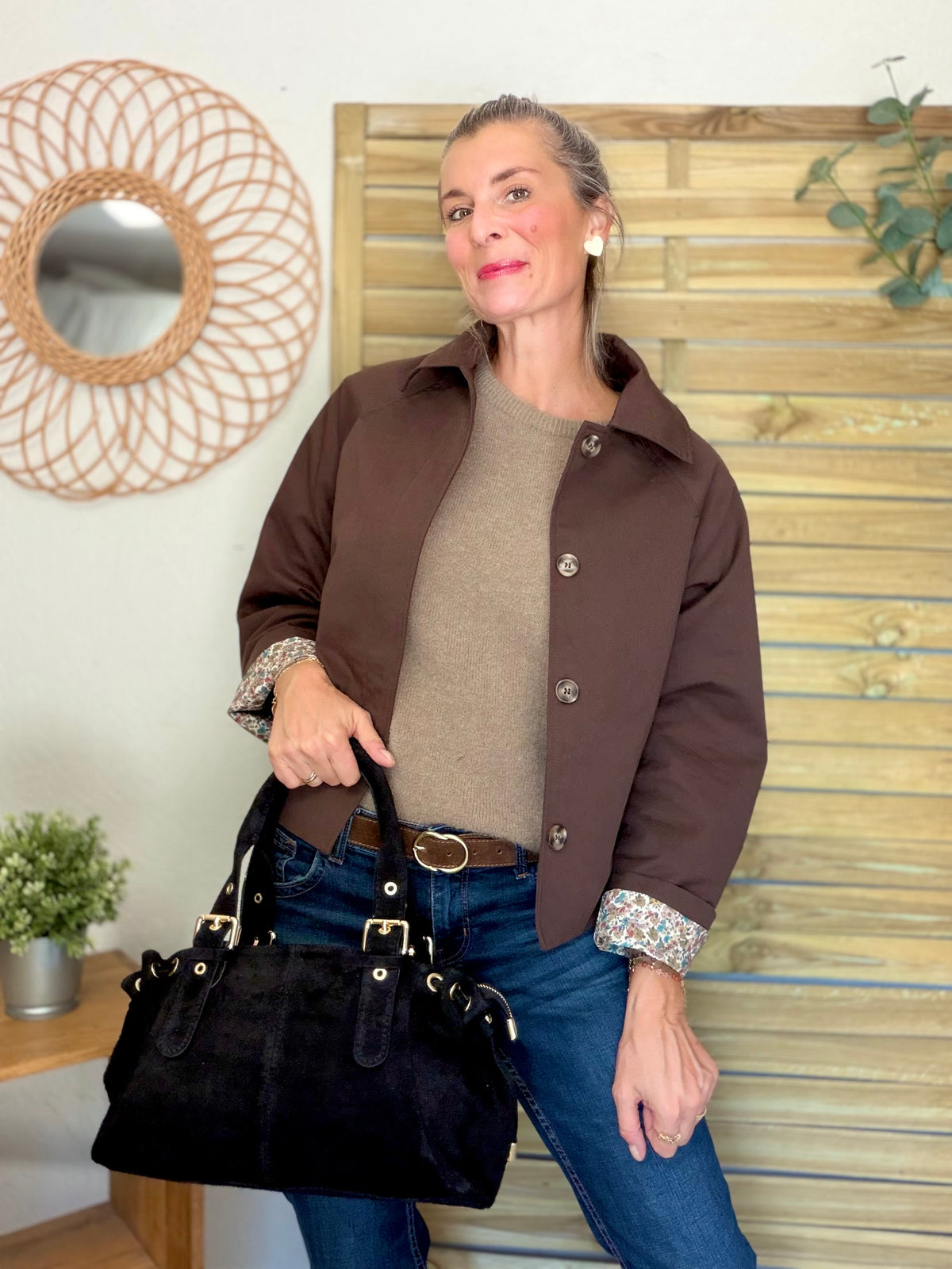 Sac à main en cuir daim GERY - Noir