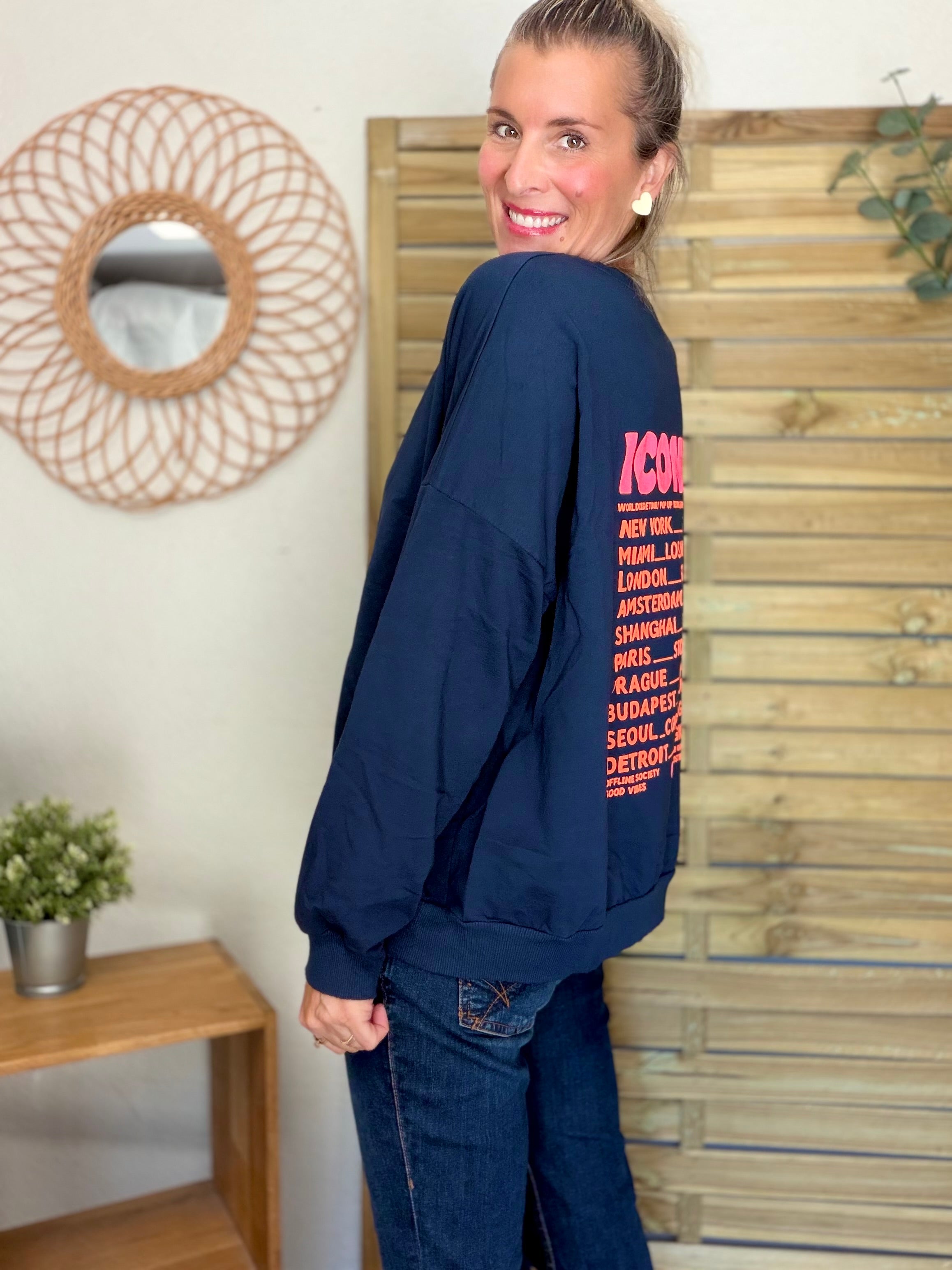Sweat ICONIC léger 100% coton FAUSTINE Bleu marine (taille 36 à 46)