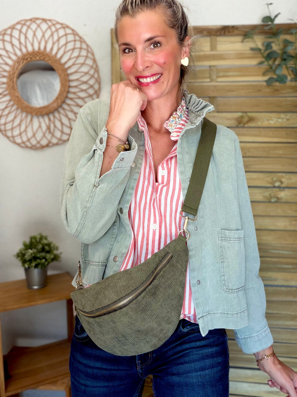 Sac banane XL velours côtelé Ciao Boum - IVY - Kaki