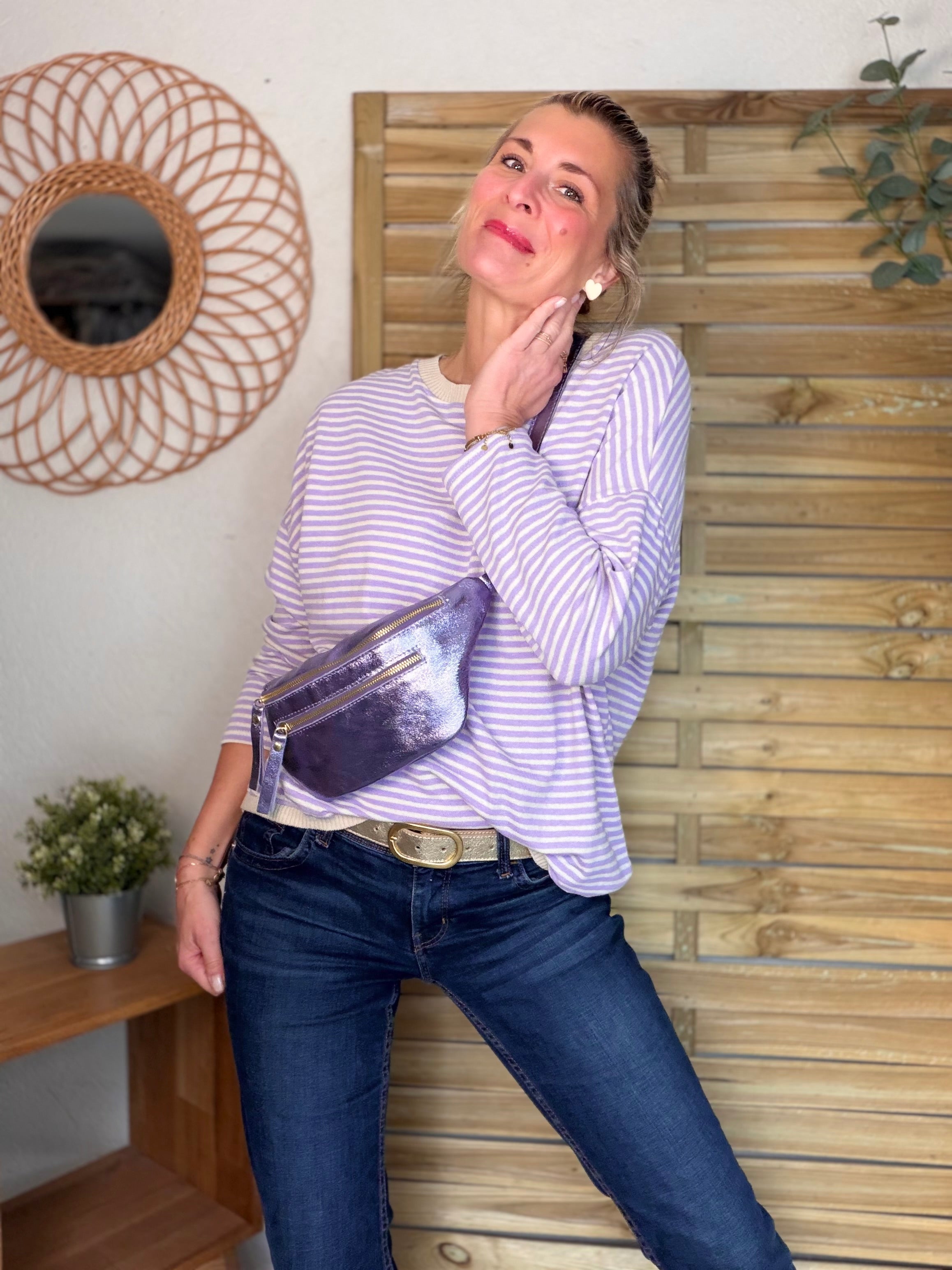 Pull fin rayé ample ROMANE - Lilas