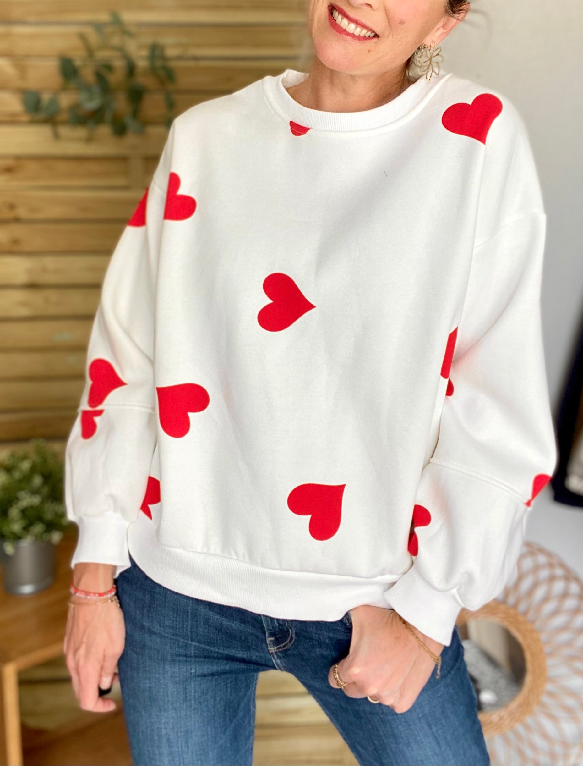 Sweat oversize Coeurs VALENTINE - Blanc - Taille unique - FIN DE SÉRIE