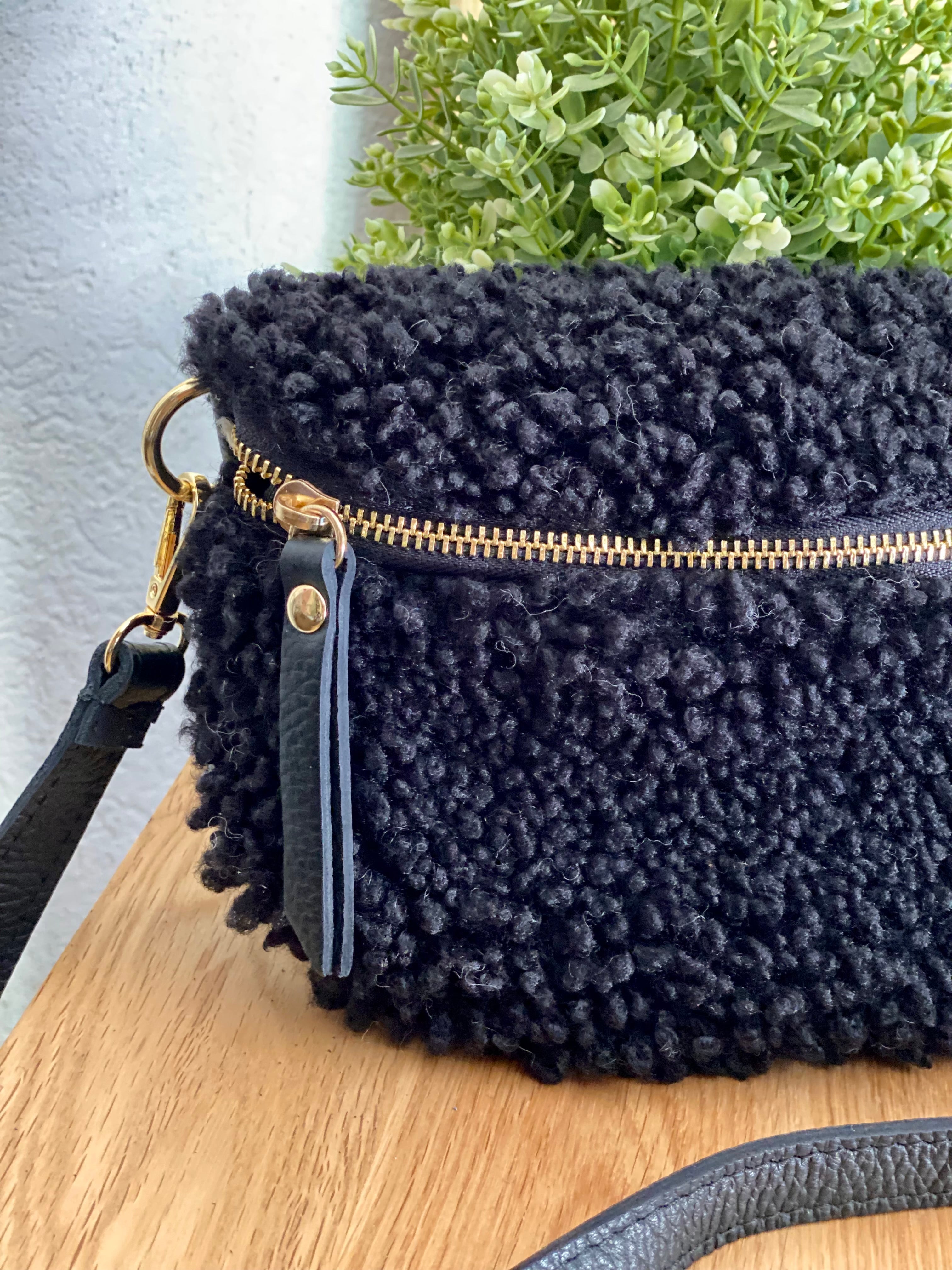 Sac banane Moumoute et cuir CARRY -  Noir