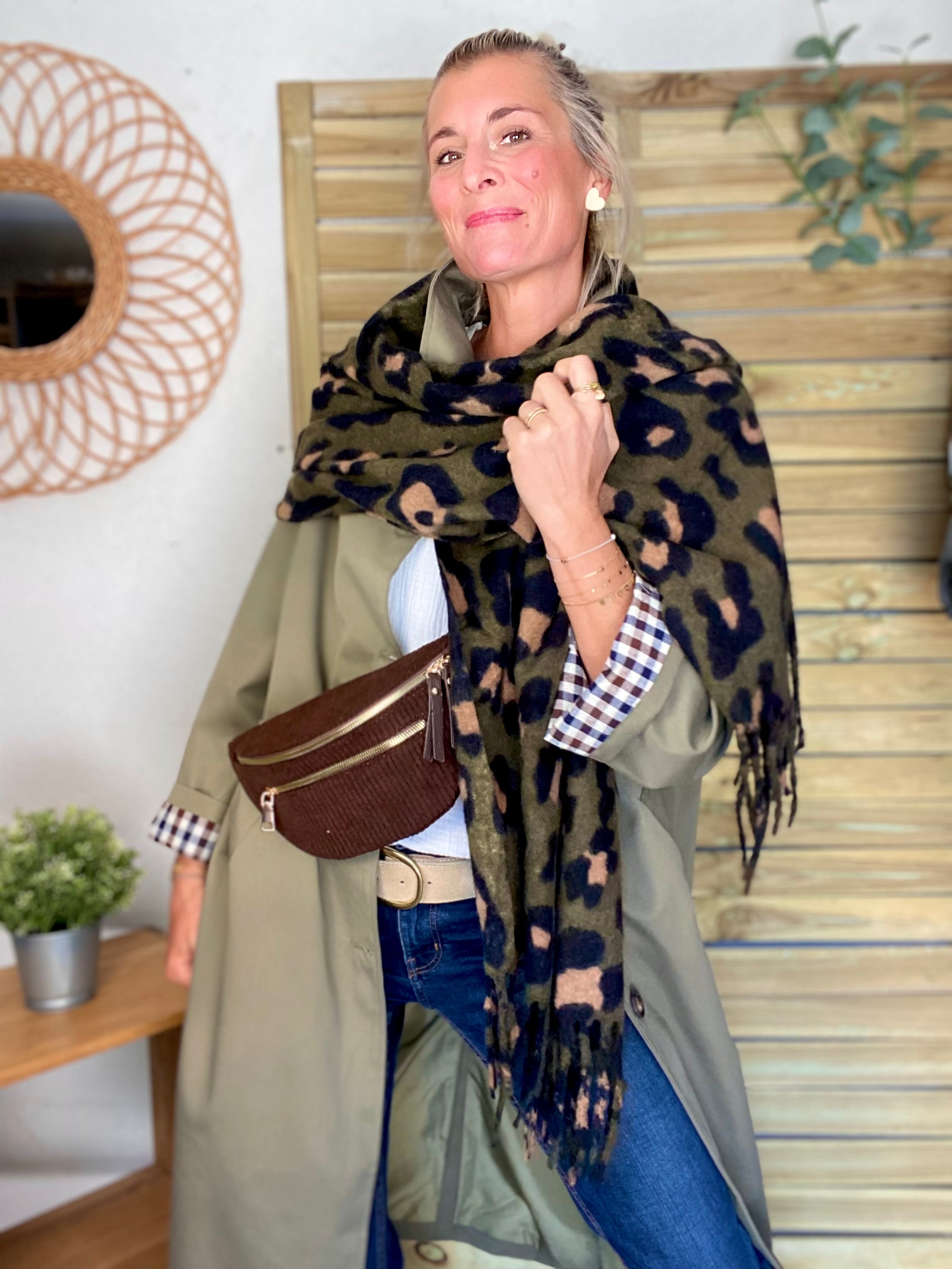 Veste Trench en coton avec vichy - YSEULT long Kaki