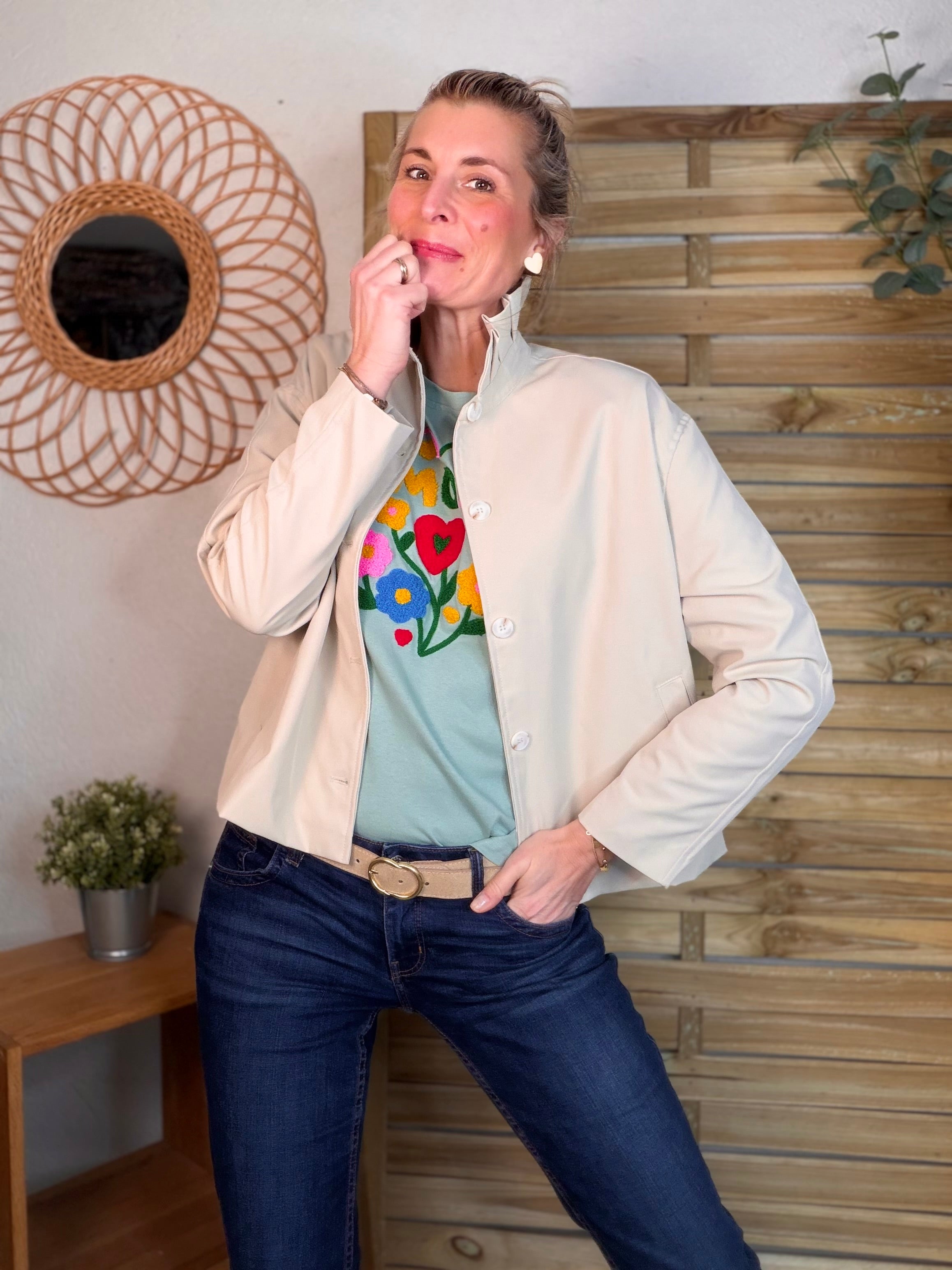 Veste col victorien NICKY Beige - FIN DE SÉRIE