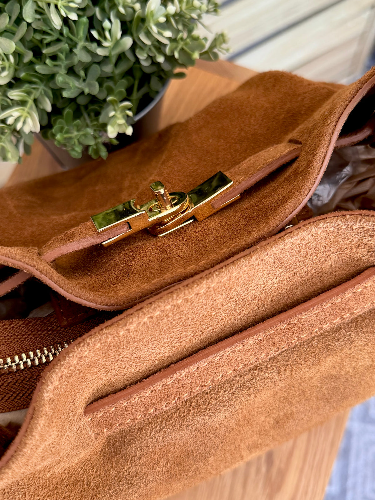 Sac cabas en cuir daim HANA - Camel