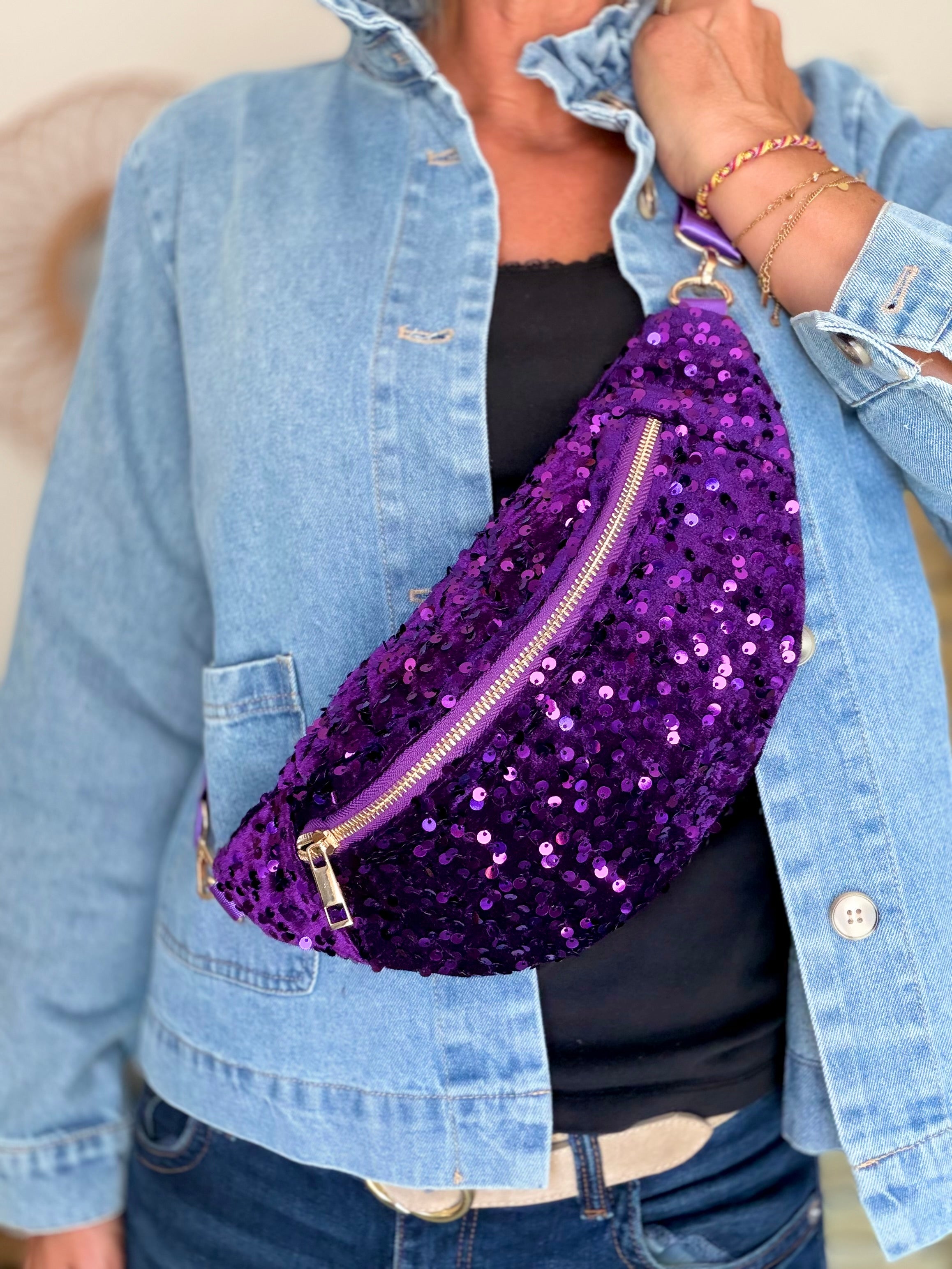 ⚡️ ARRIVAGE - Sac banane velours à sequins DAISY - Violet