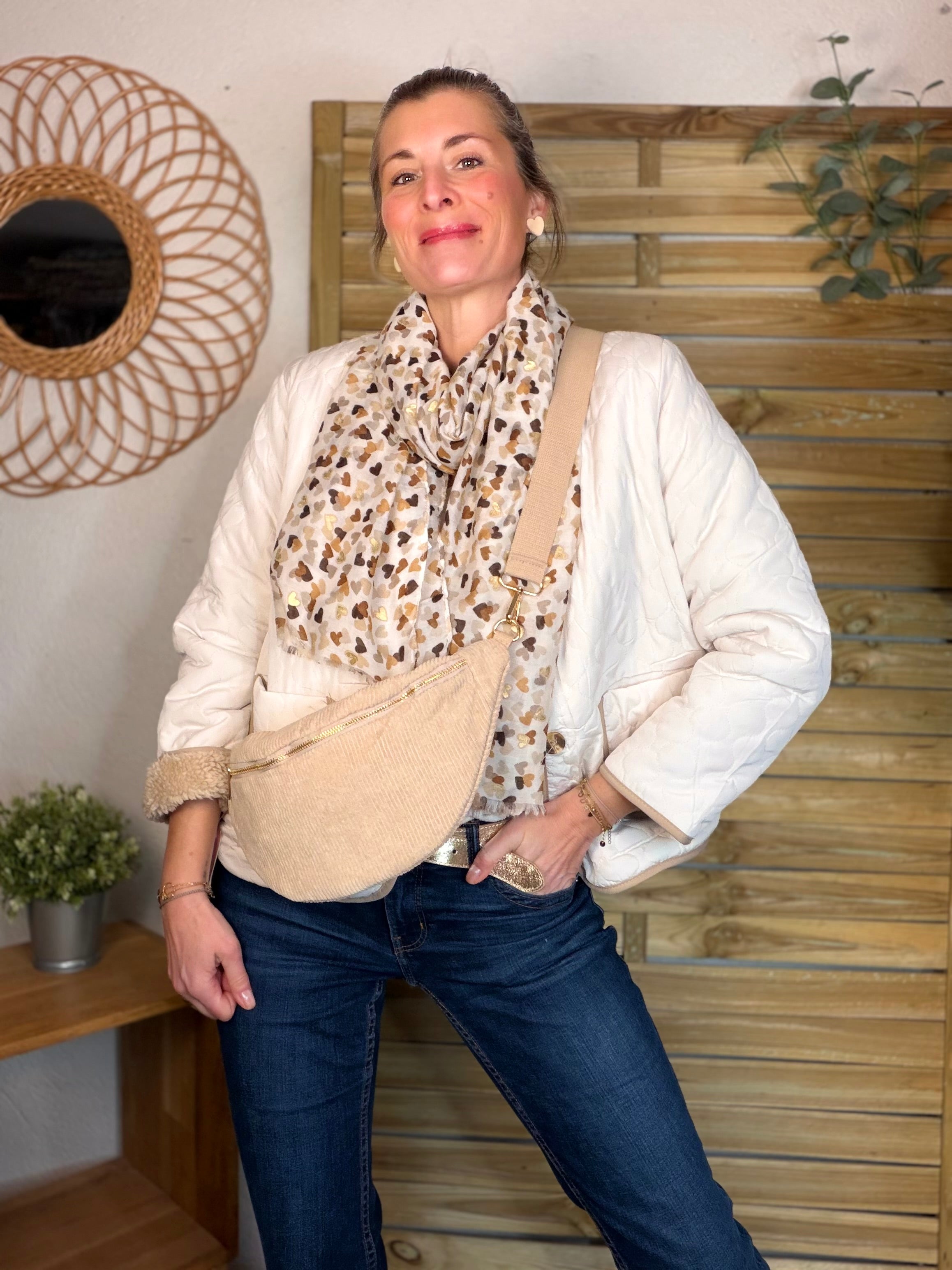 Foulard Cœurs SIGRID - Taupe 💛🧡🤎