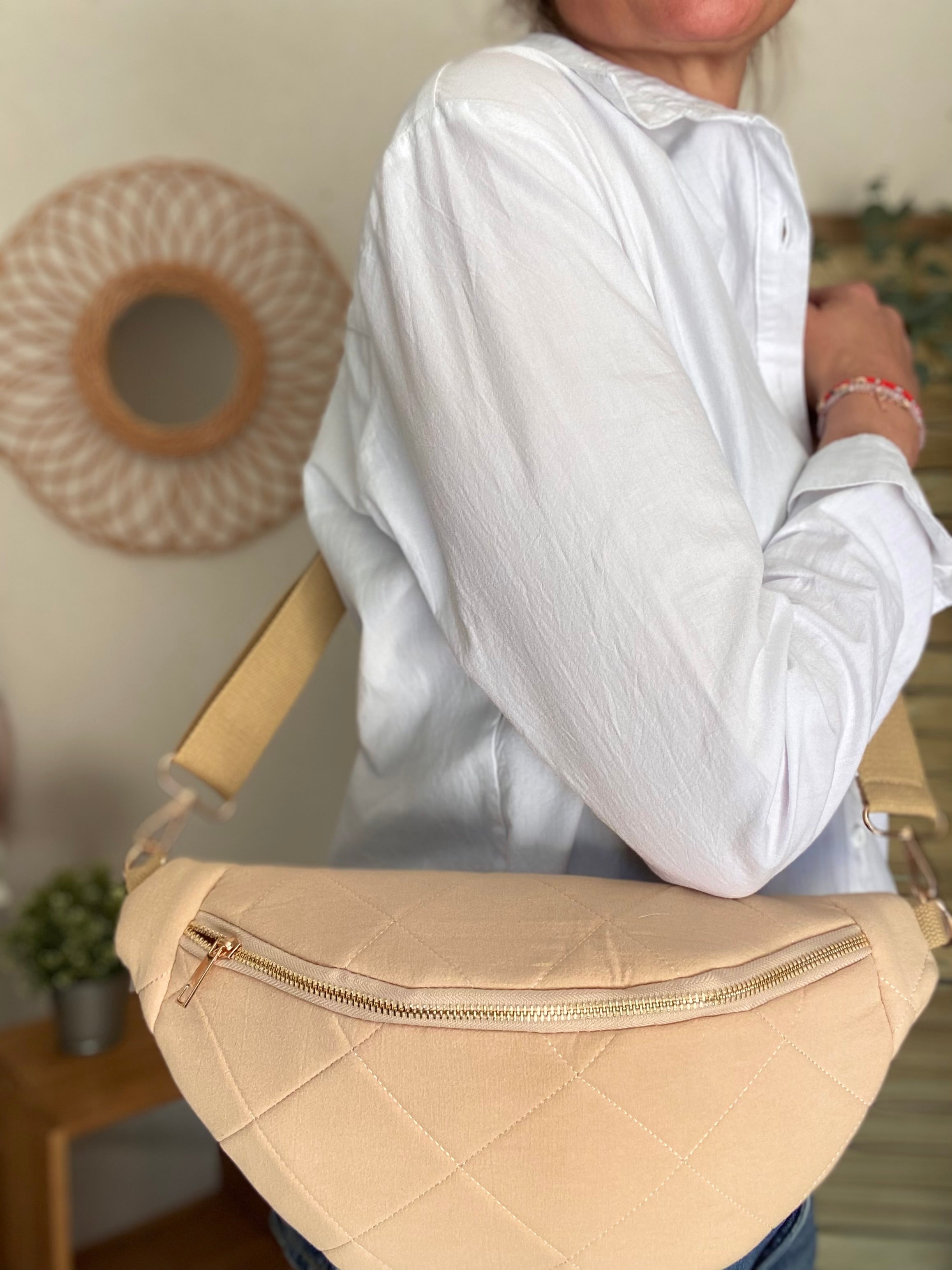 Sac banane XL gaze de coton surpiquée Ciao Boum - CARLY - Beige - FIN DE SÉRIE