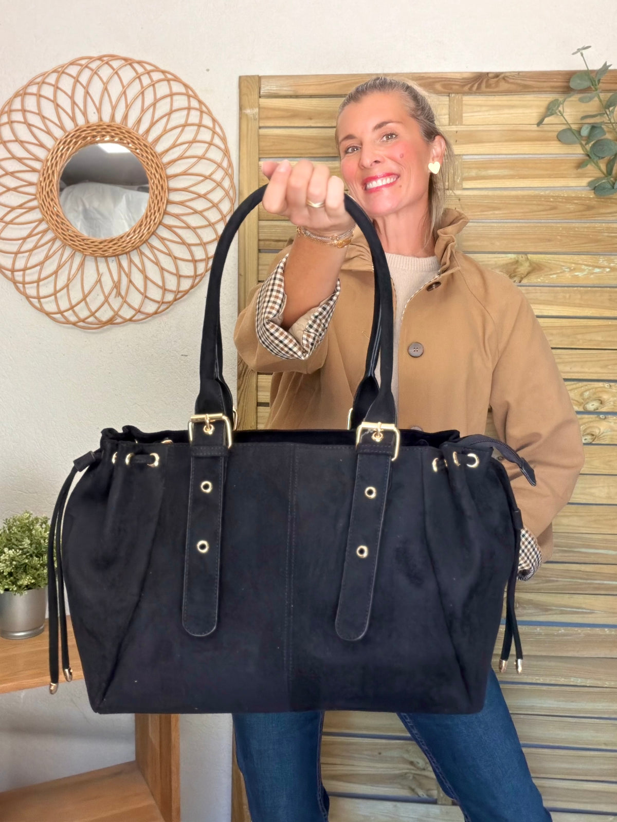 Sac cabas XL simili daim CLÉO Noir