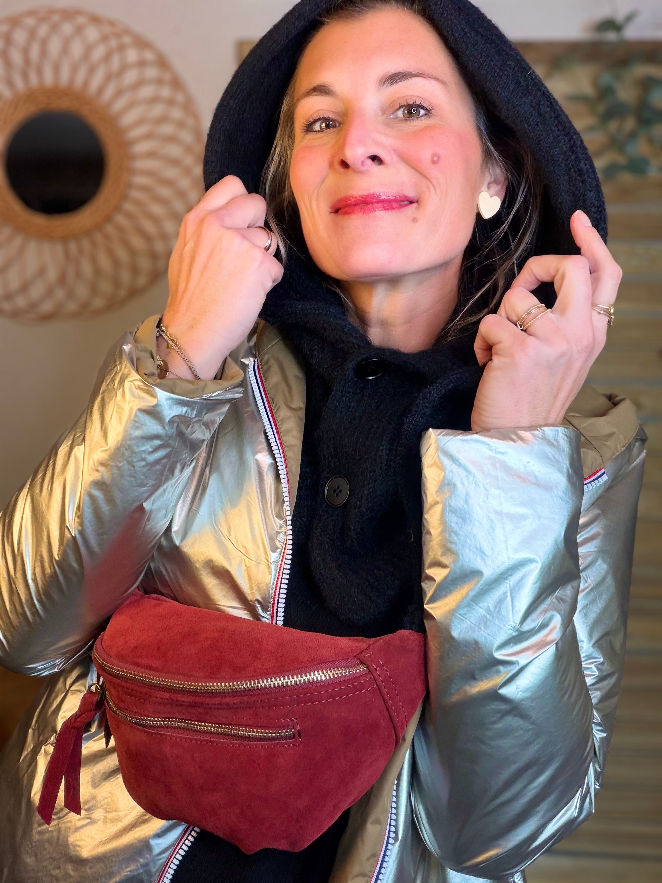 Col cagoule LORIE en maille avec bouton - Noir