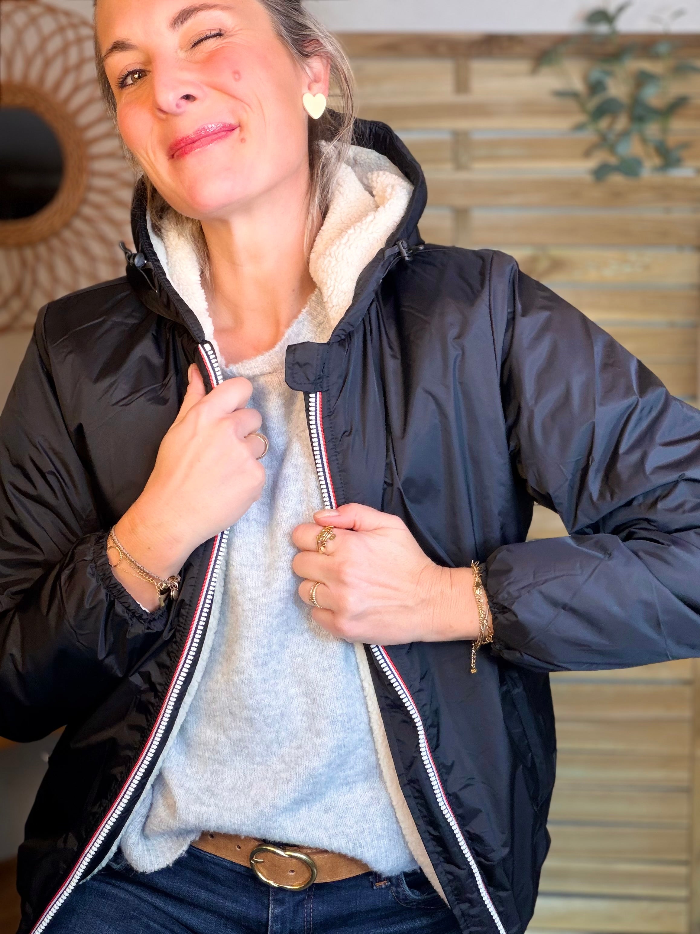 Parka Imperméable LOUISE COURT sherpa - Noir - LAURA JO