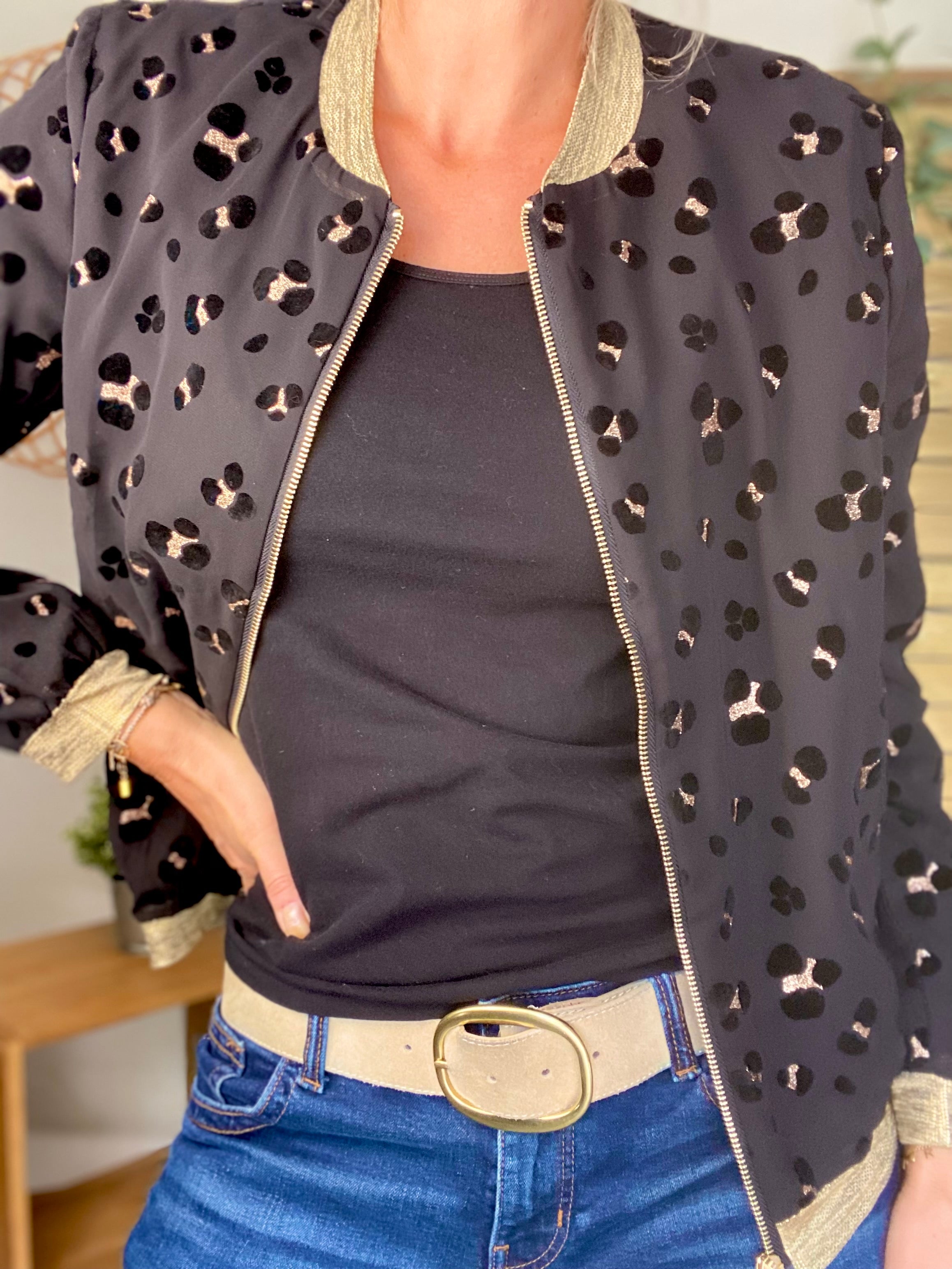 Veste bombers ALIZÉE - Noir doré Léo