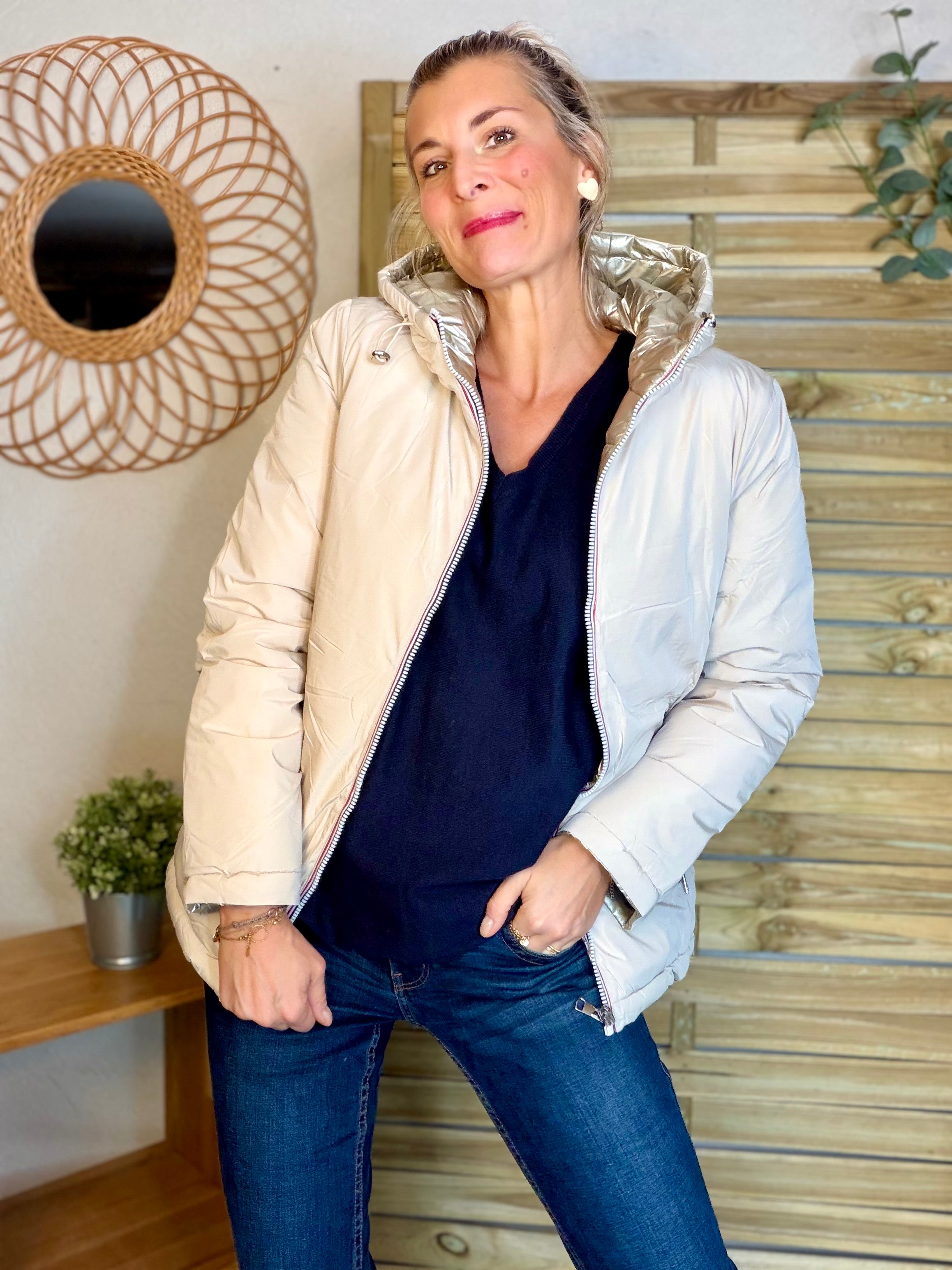 ⚡️PÉPITES FRIDAY - Doudoune imperméable réversible longue ANGÈLE COURT - Écru - MELYA MELODY