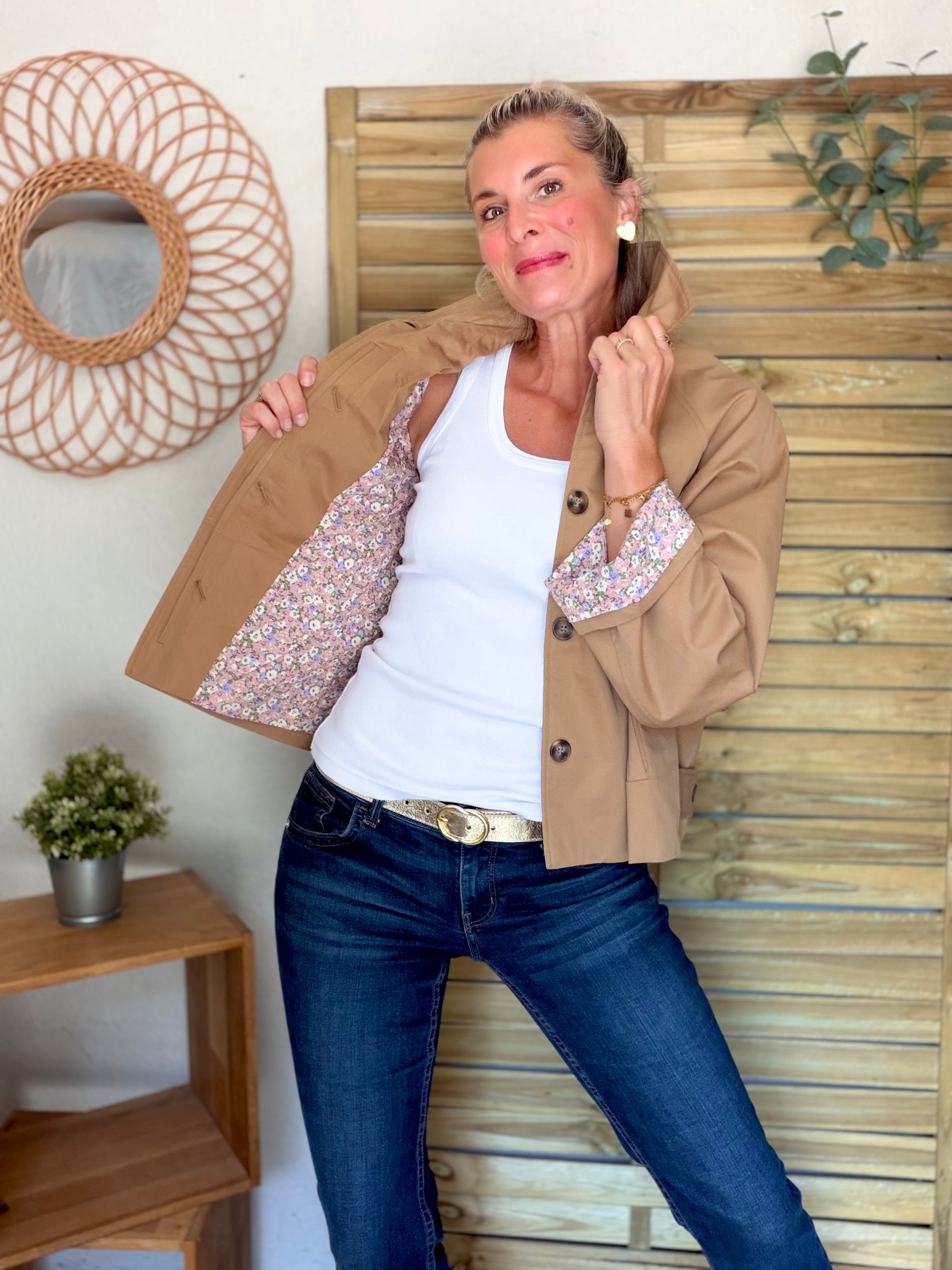 Veste Trench en coton Camel avec Liberty - MAHAUT - LILI et LALA