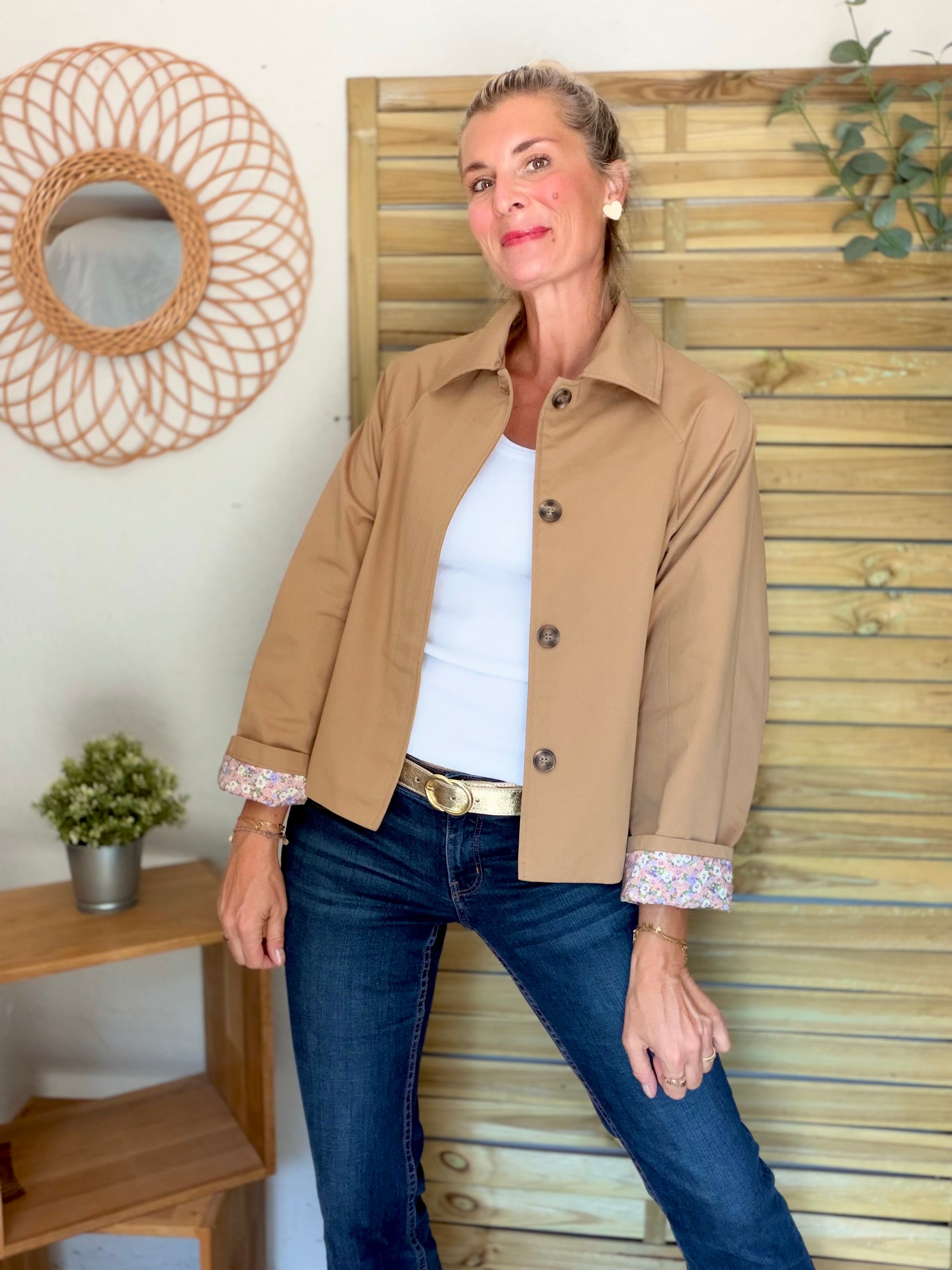 Veste Trench en coton Camel avec Liberty - MAHAUT - LILI et LALA