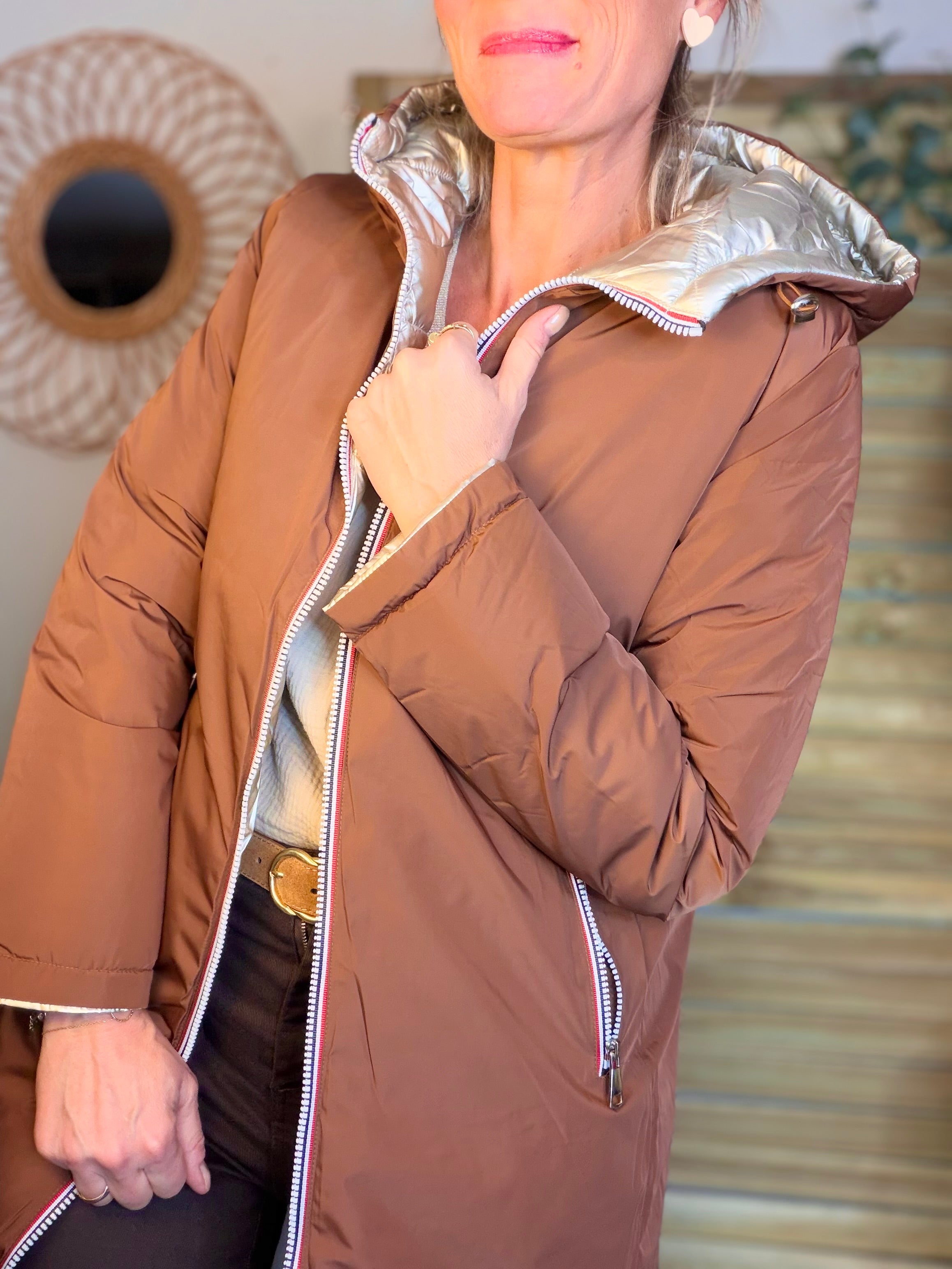 Doudoune imperméable réversible longue ANGÈLE LONG - Rouille choco - MELYA MELODY