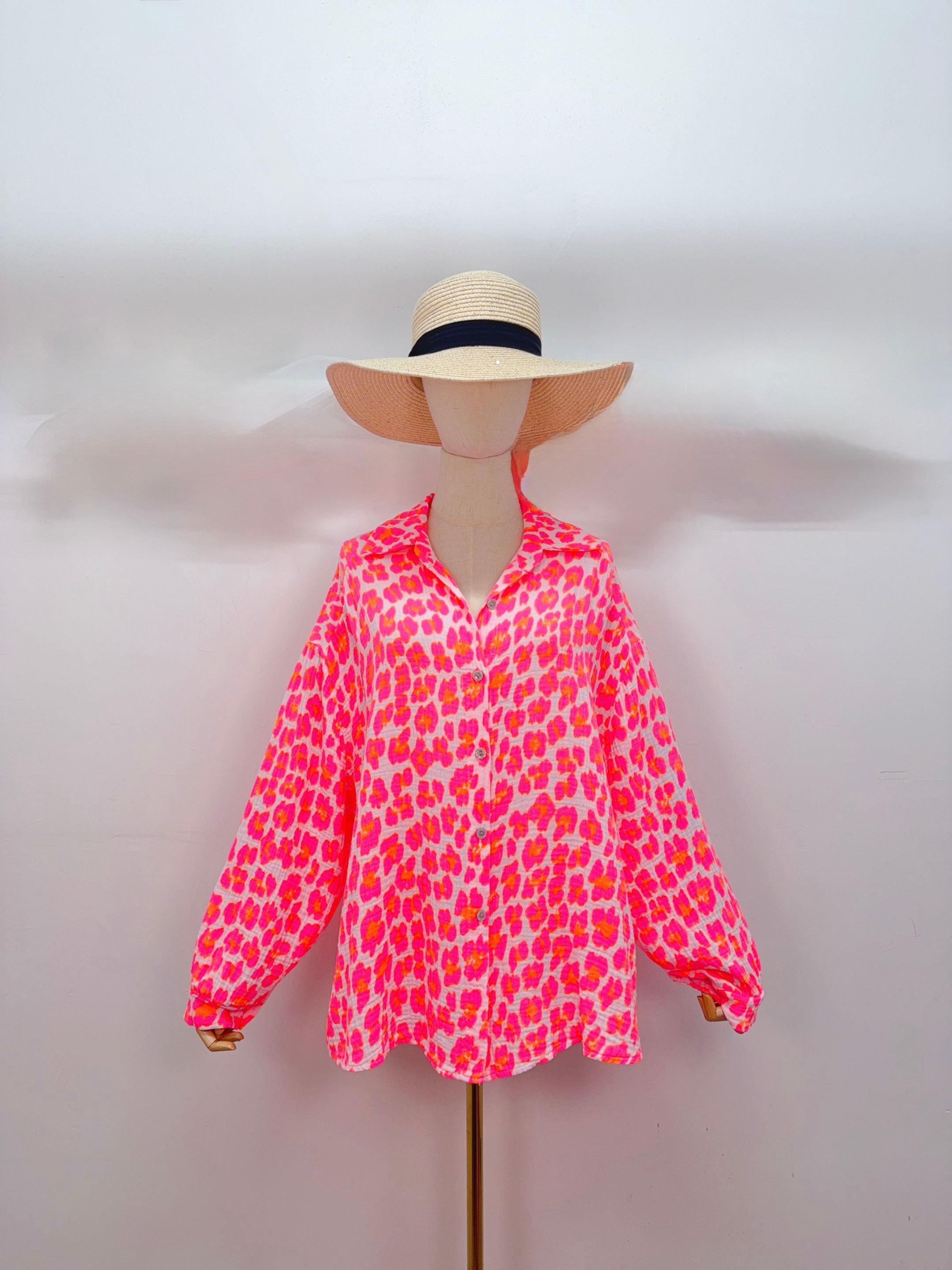 Chemise en gaze de coton FÉLICIE Léo Rose fluo