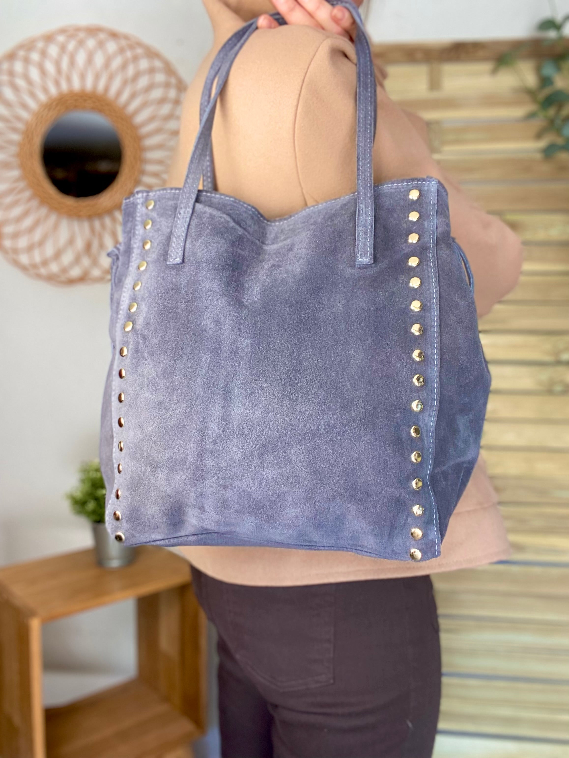 ⚡️PÉPITES FRIDAY - Sac en cuir daim avec clous - Gris foncé - COURTNEY