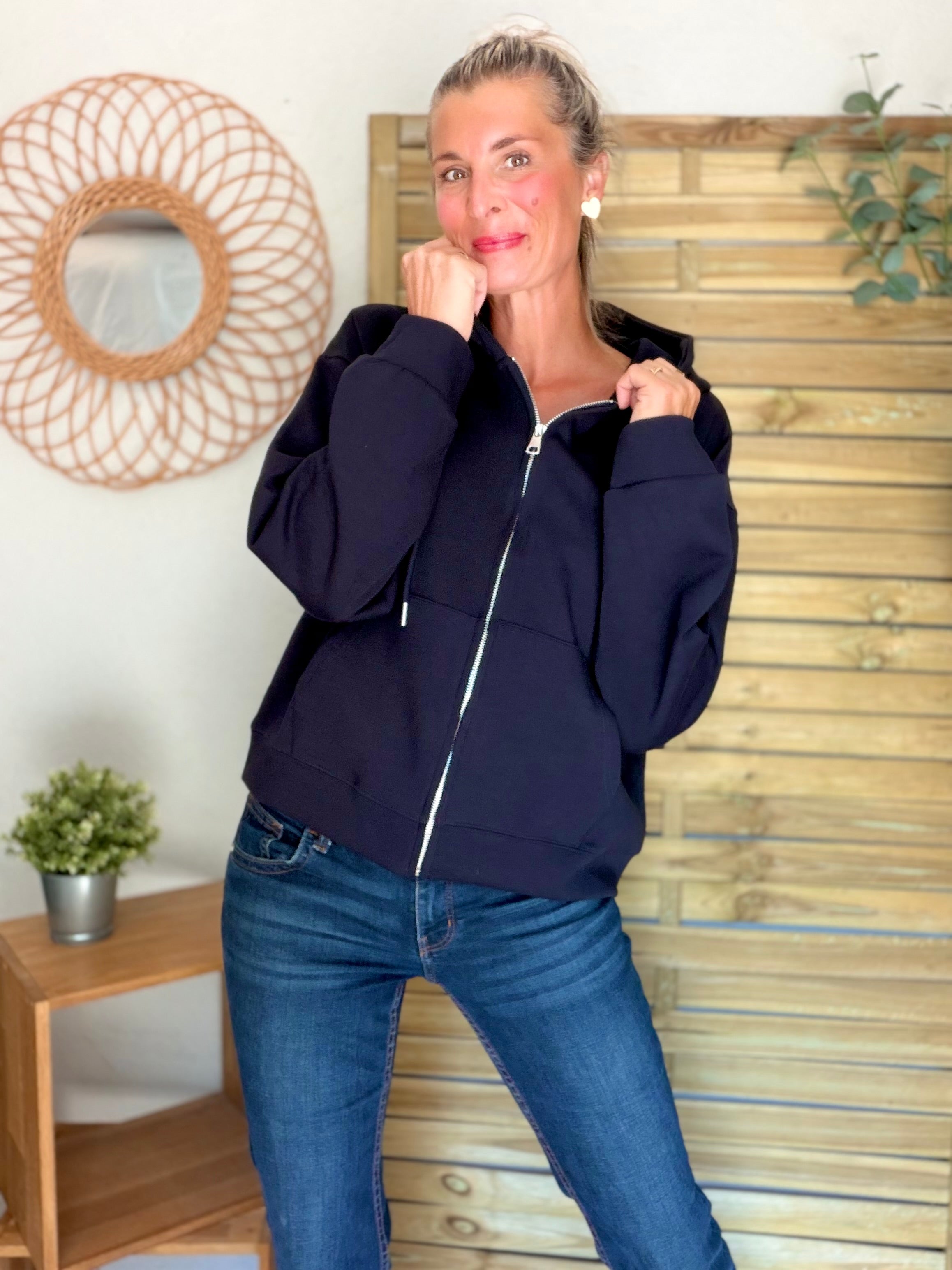 Hoodie sweat gilet strass (ailes)  CLOTHILDE - Bleu marine