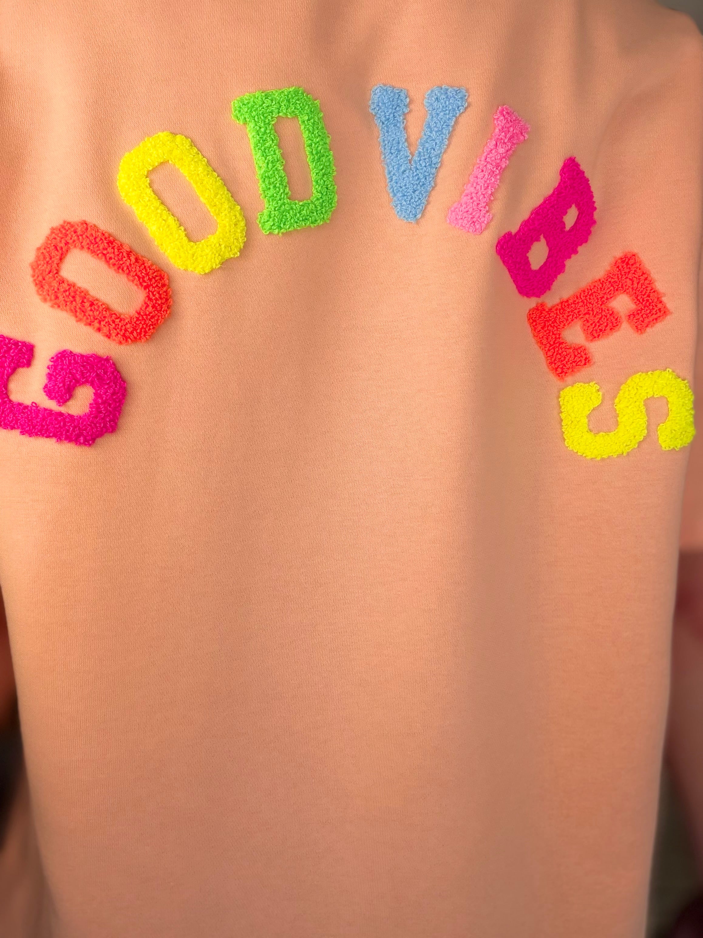 Tee shirt GOOD VIBES matière sweat - ALESSIA Pêche