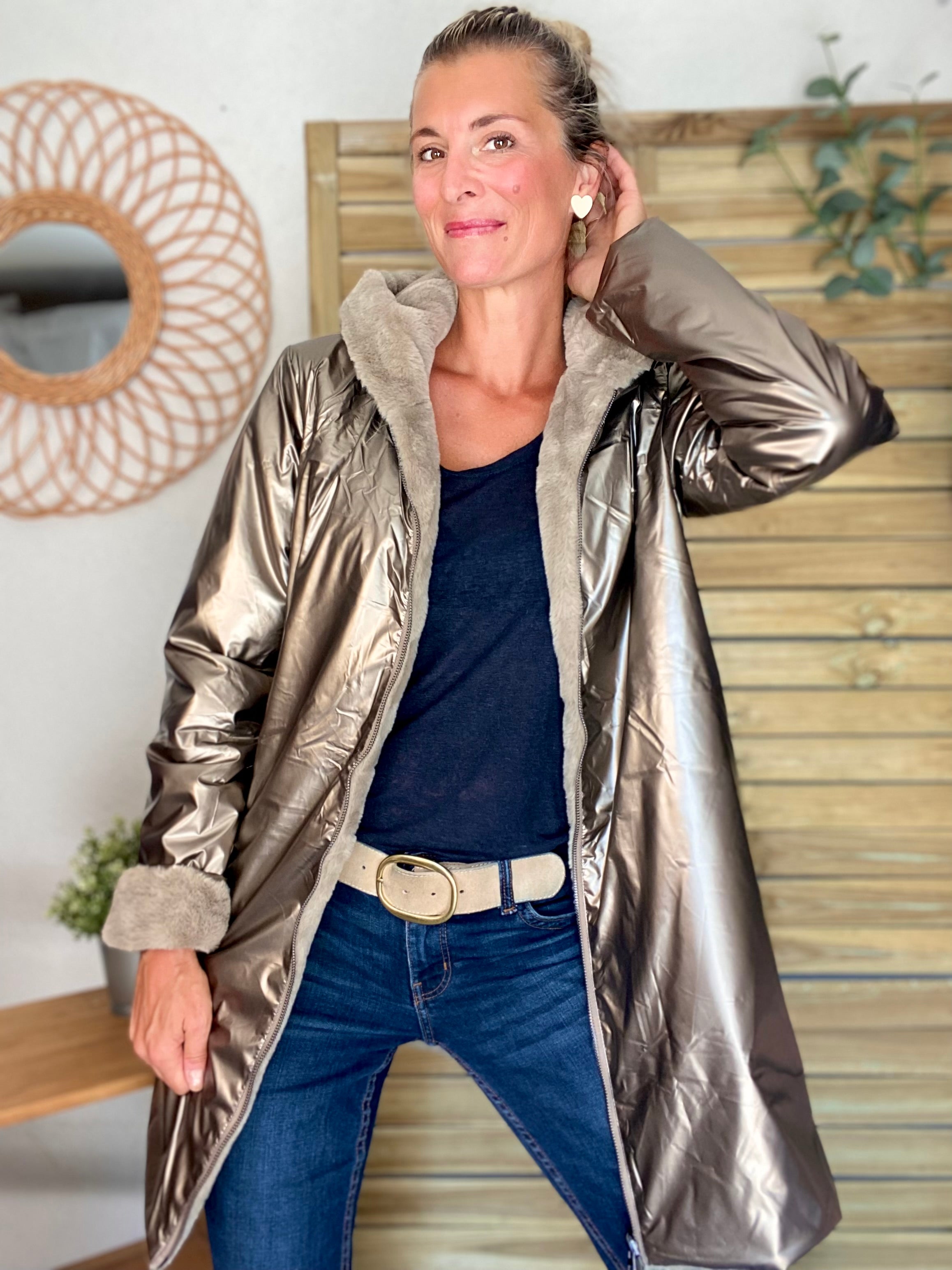 Parka Imperméable réversible fourrée Bronze / Beige ALIX - LAURA JO