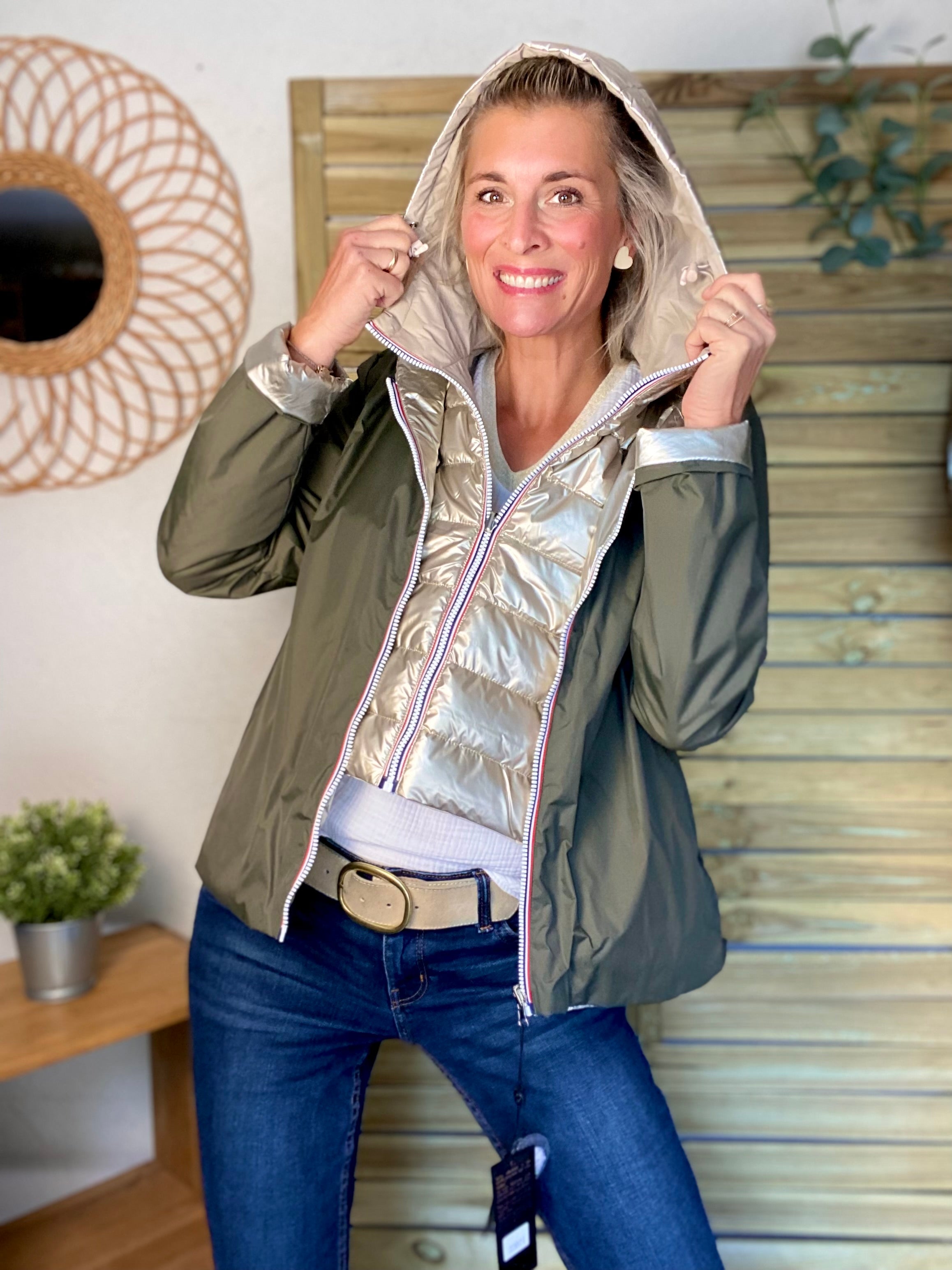 Col capuche amovible réversible  DANY - LAURA JO - Kaki / Doré