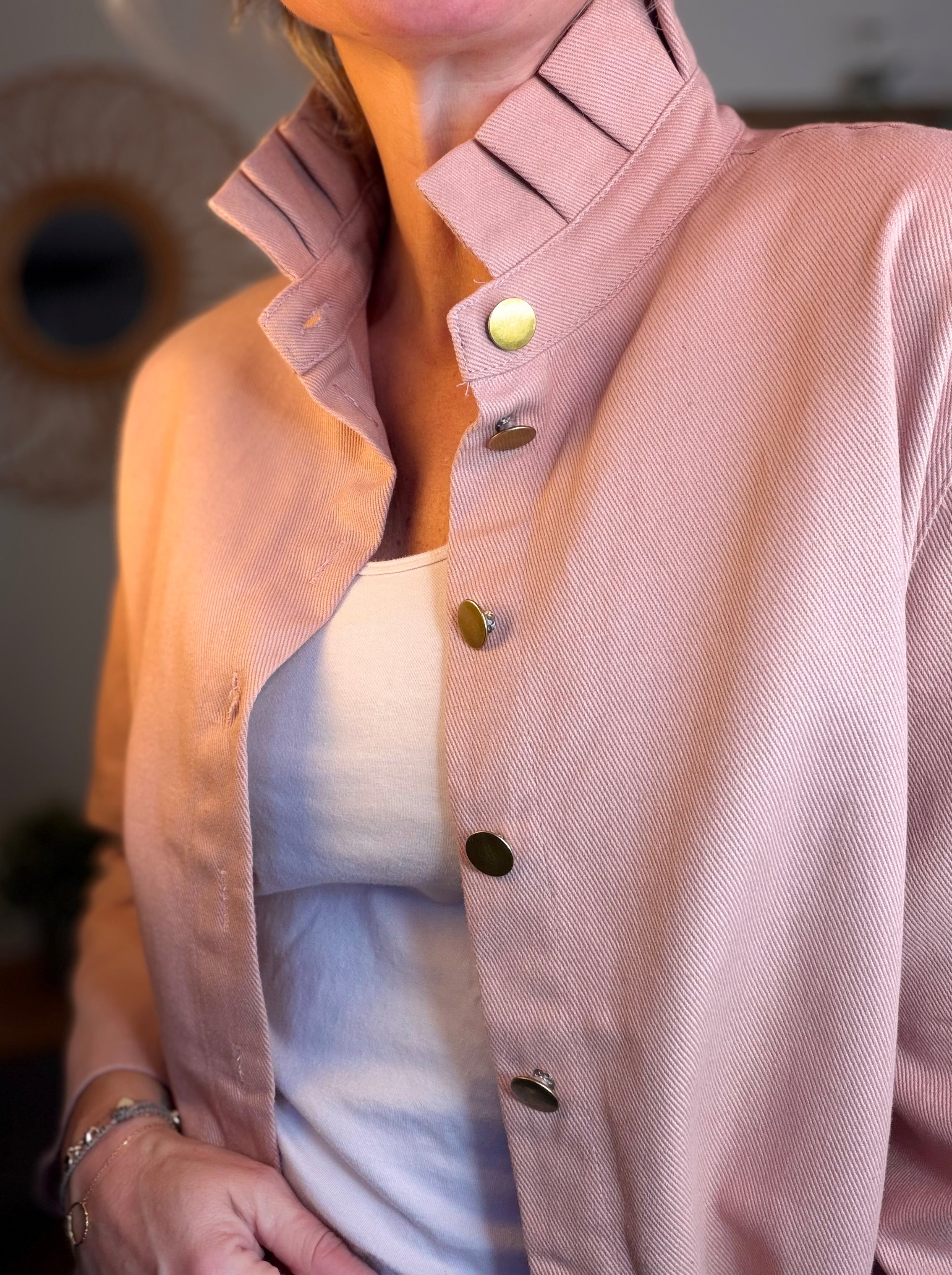 ⚡️ ARRIVAGE - Veste / Chemise en coton, col victorien volanté Beige taupe HILLARY - Rose