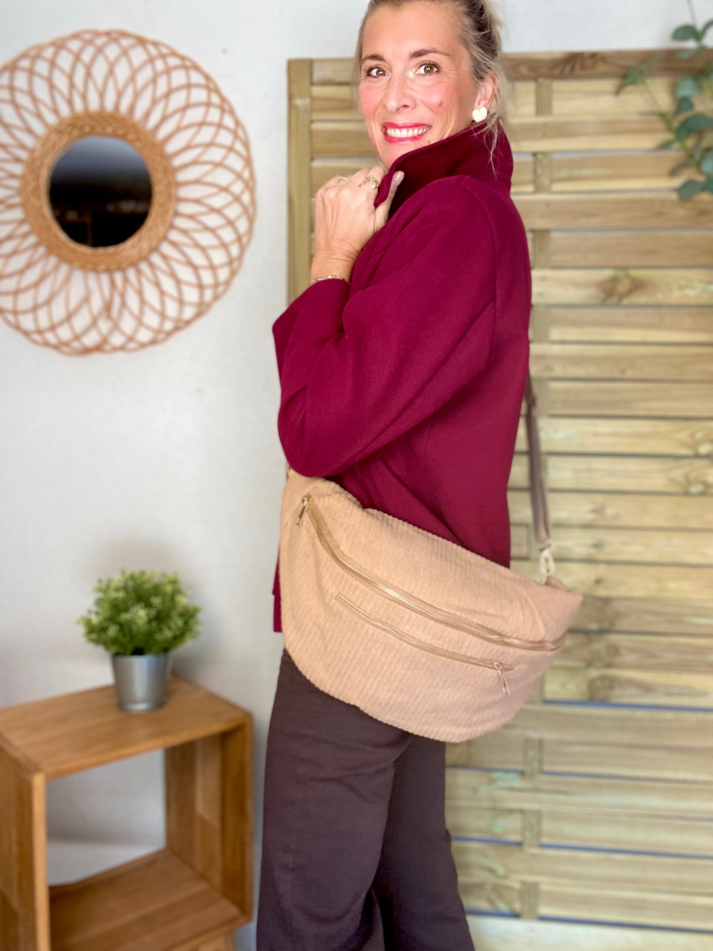 Sac banane XXL Velours côtelé Ciao Boum MOLLY -  Beige