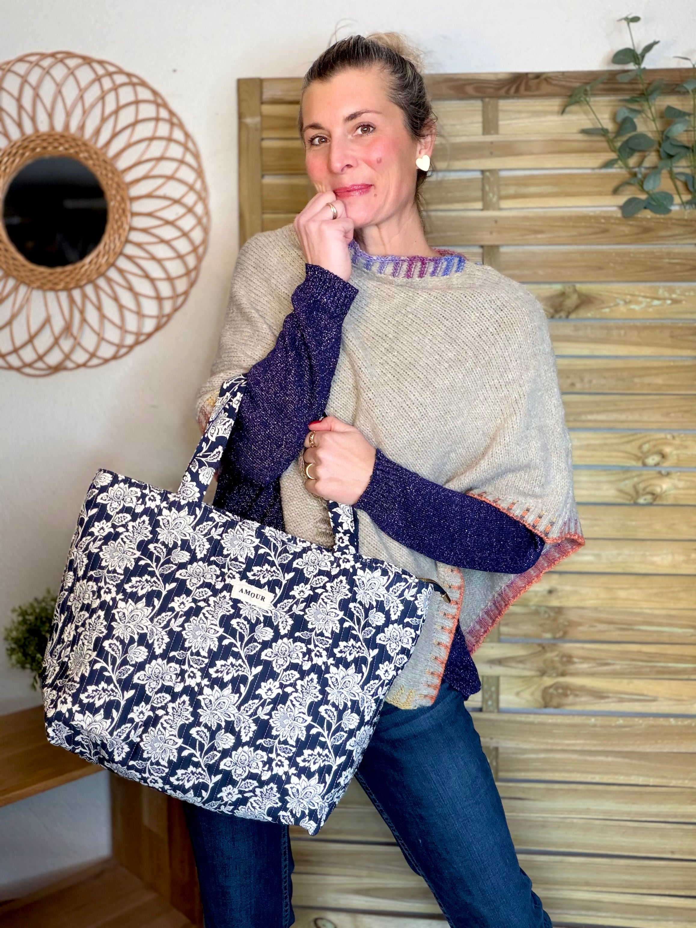 Sac cabas imprimé PIERCE - fleuri marine