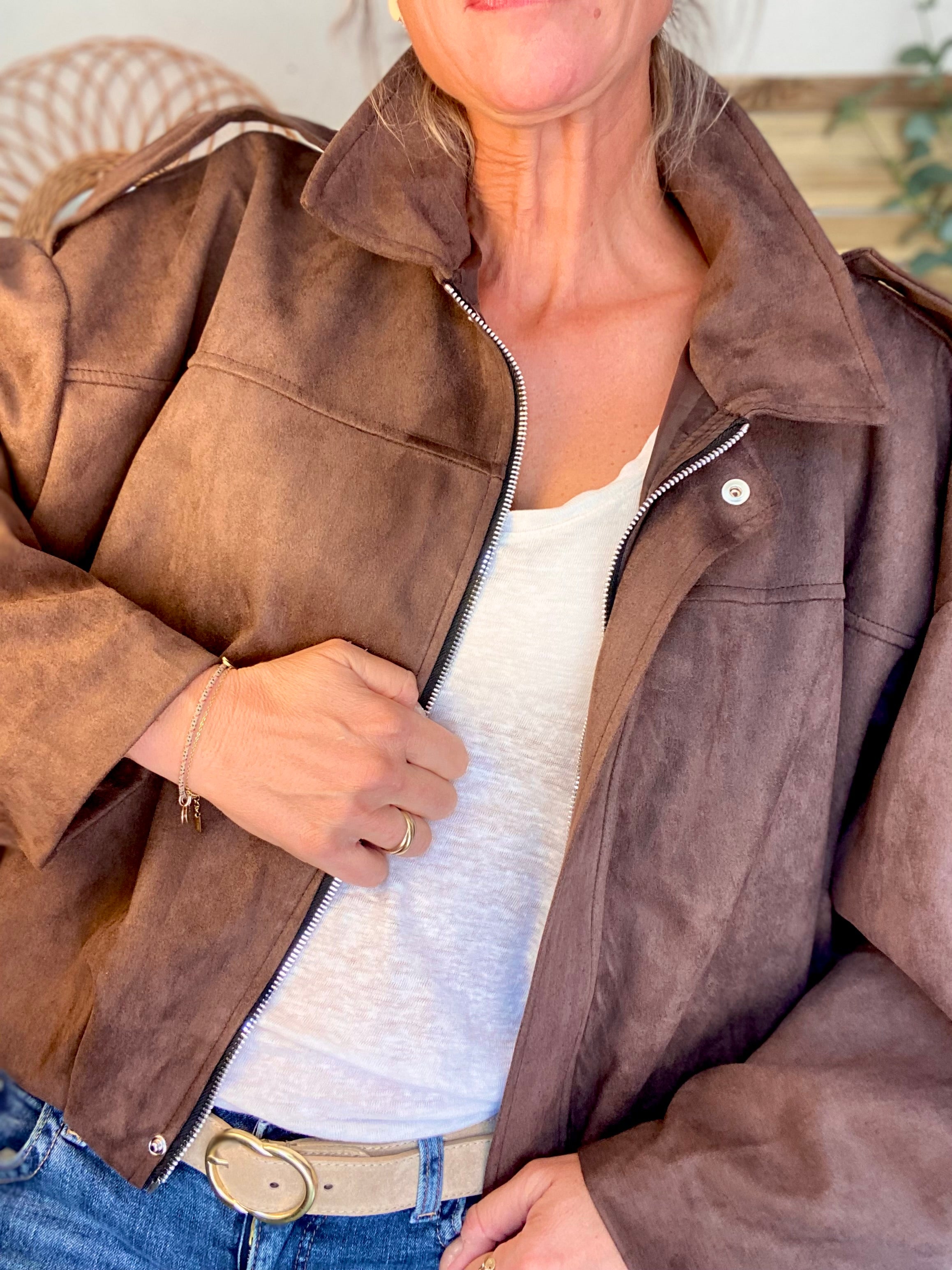 Veste oversize en suédine ISAAC - Chocolat