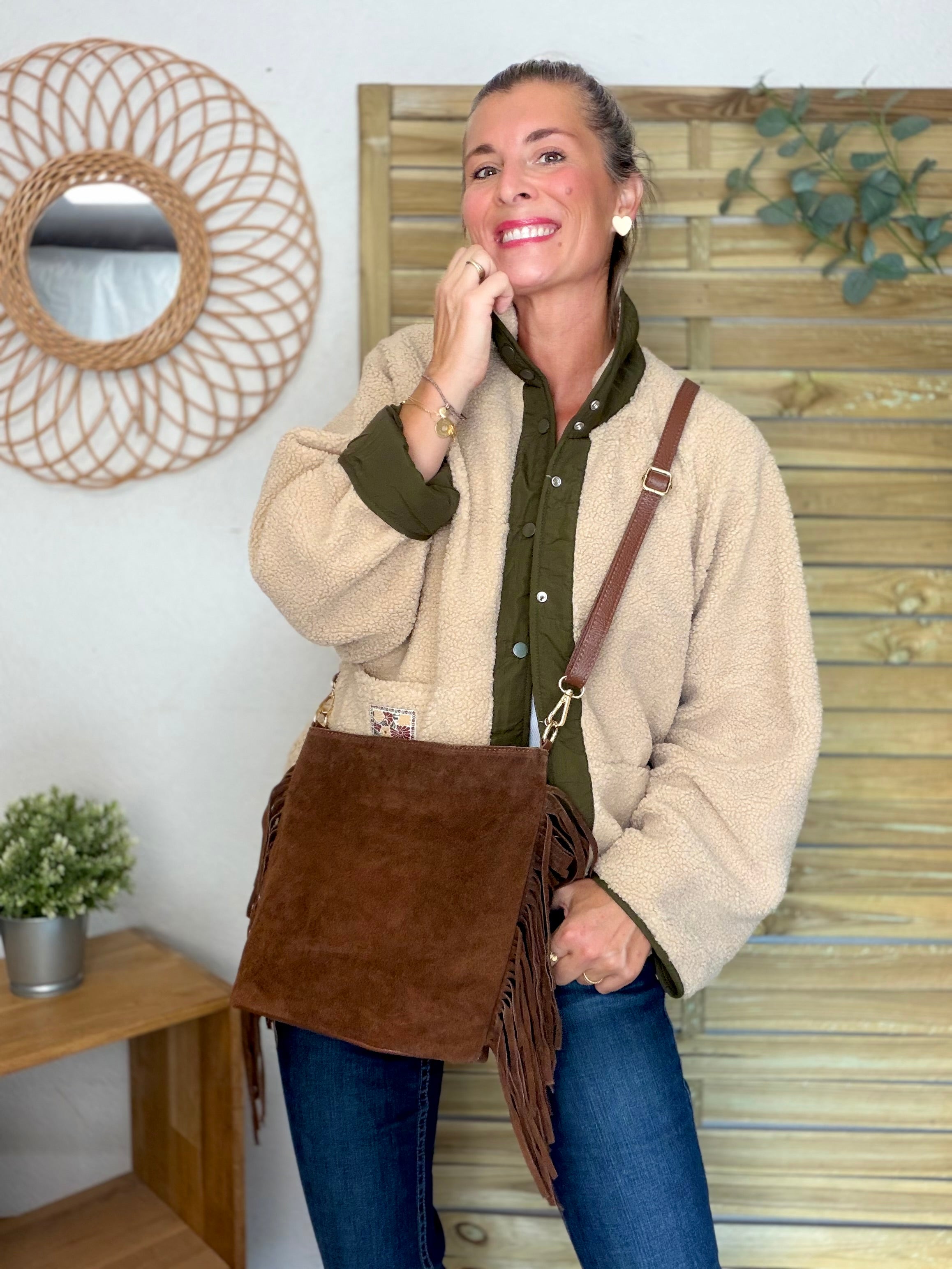 Veste matelassée réversible Sherpa AMÉLIE Kaki / Beige