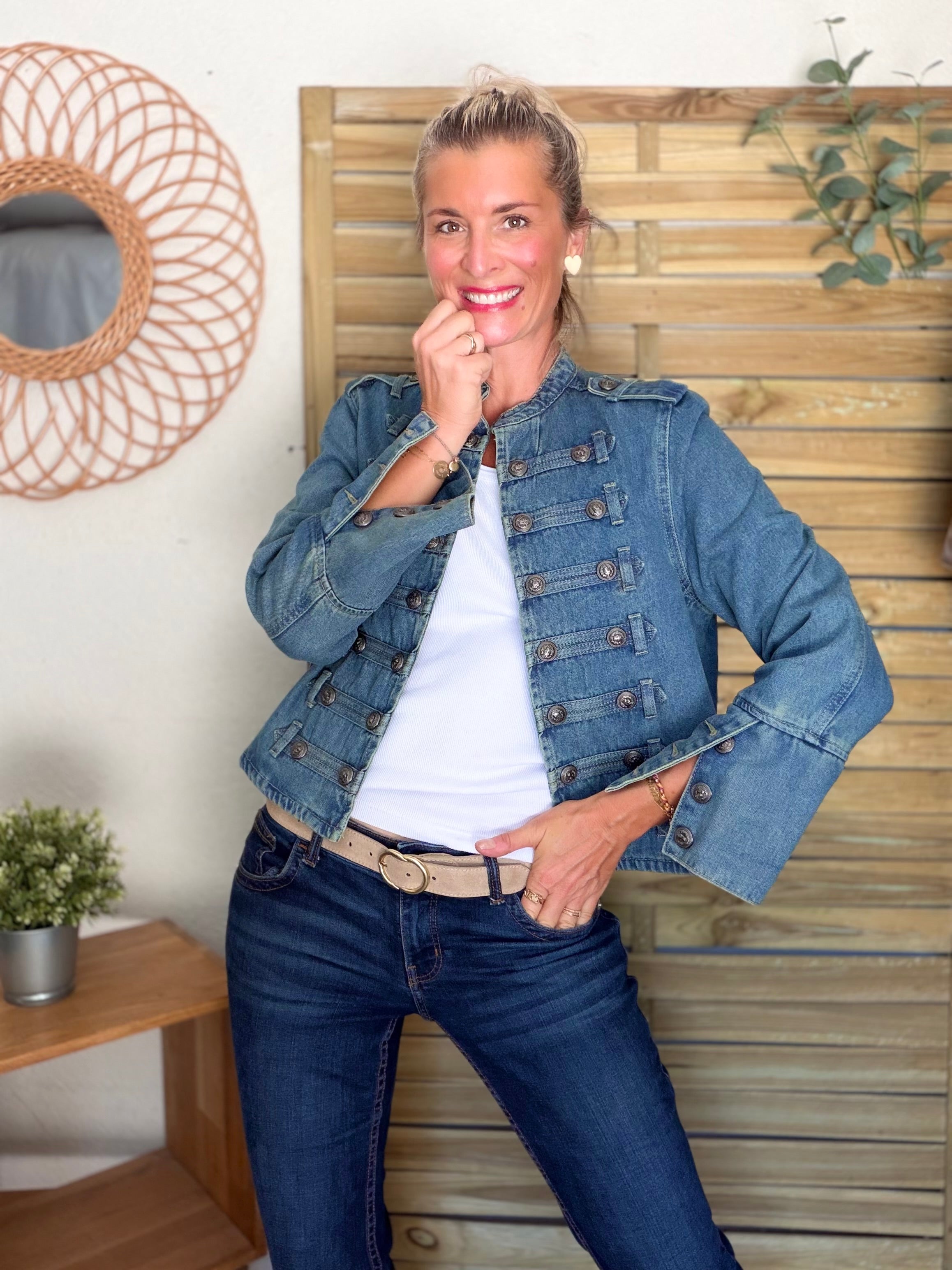 Veste courte en jean NAPOLÉON - Bleu Jean