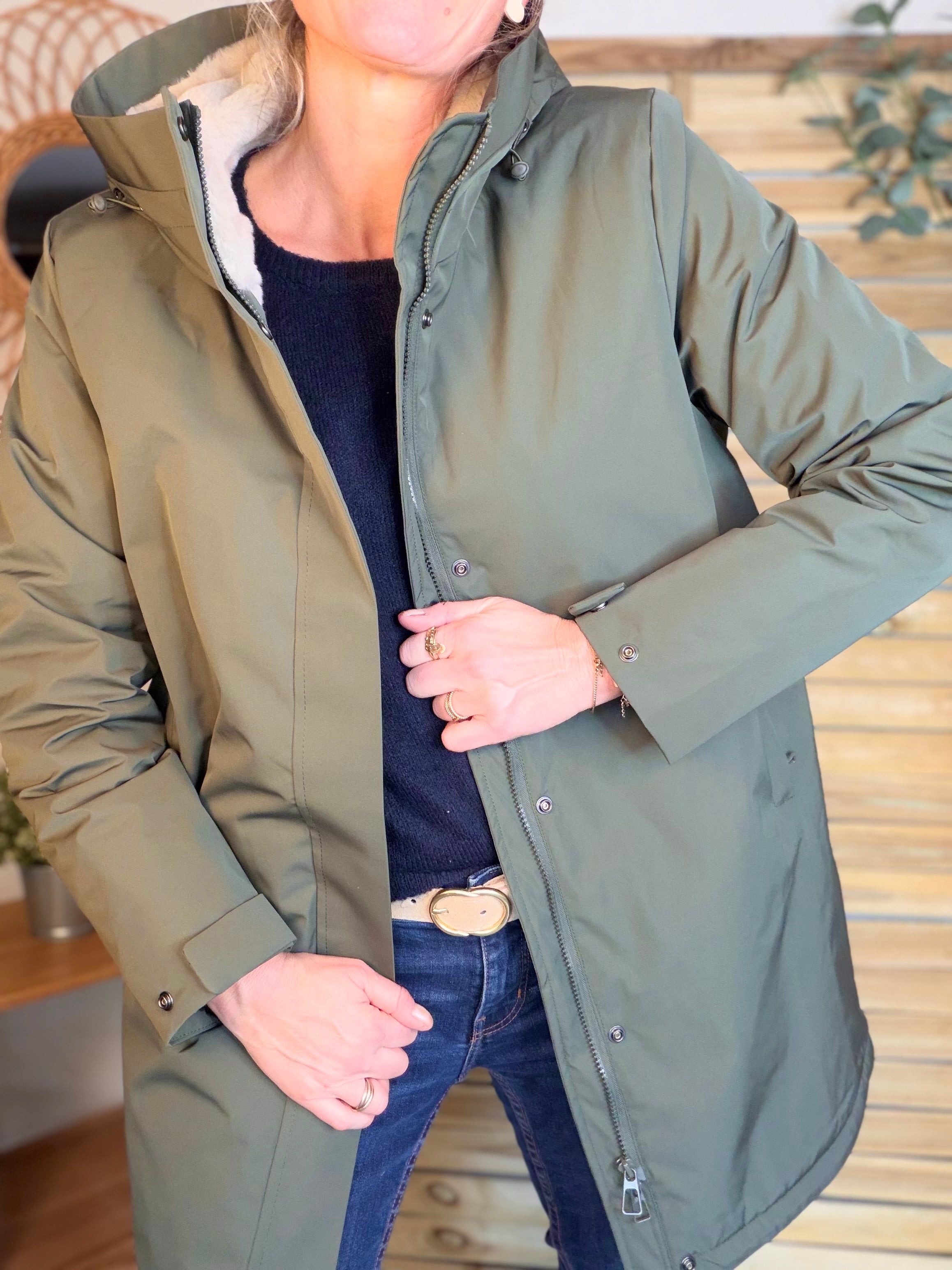 Parka fourrée imperméable AMBRE - Kaki / Beige - LAURA JO
