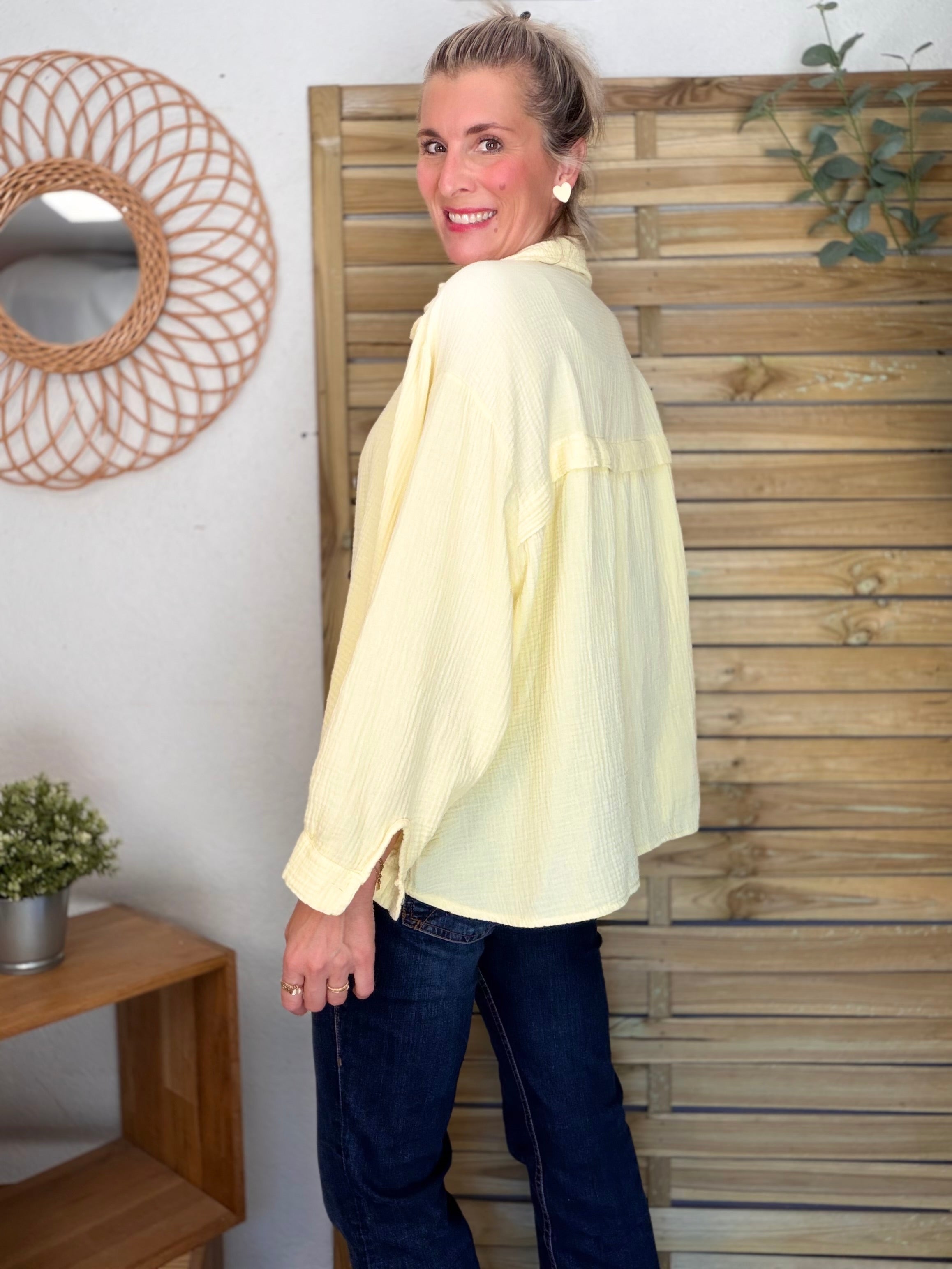 Chemise en gaze de coton unie FÉLICIA Jaune clair