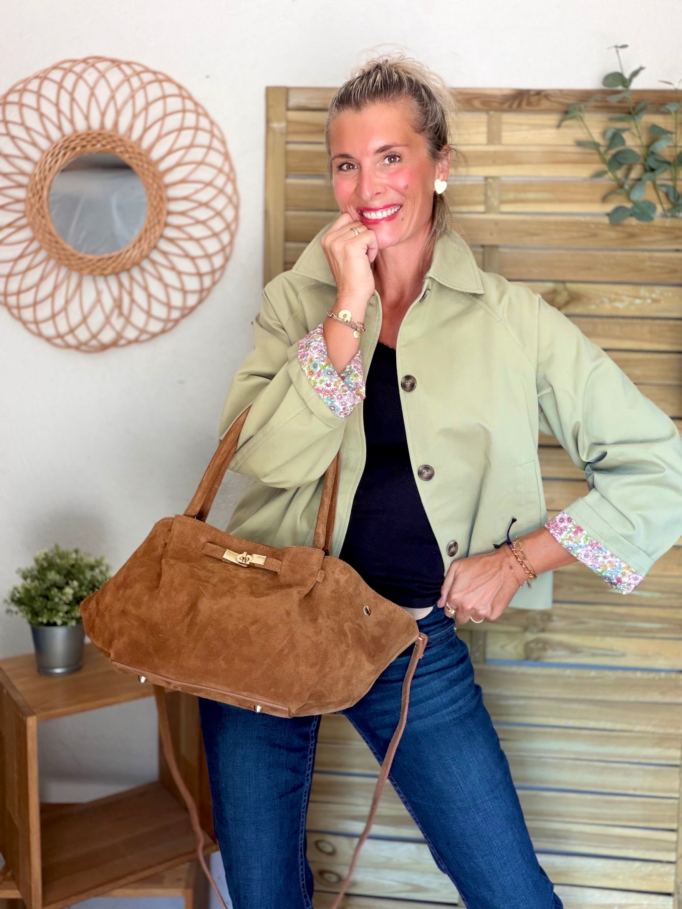 Sac cabas en cuir daim HANA - Camel