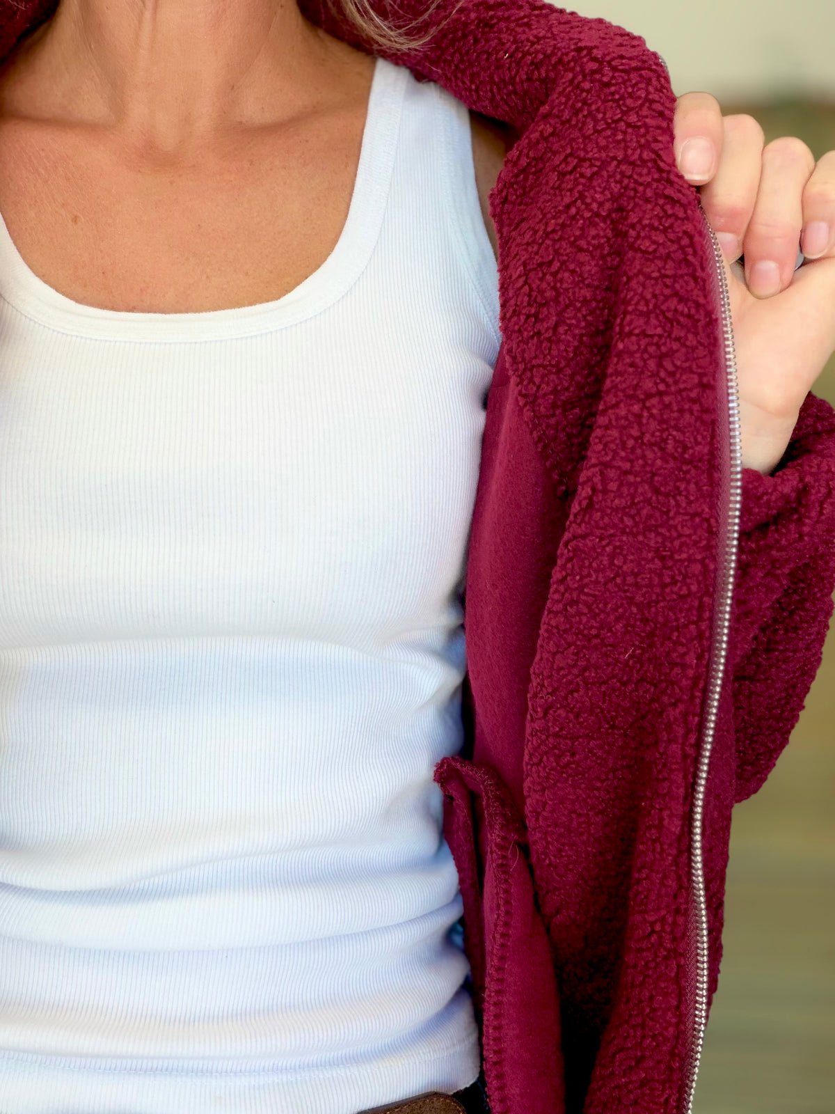 Veste Sherpa zippée LÉONIE Bordeaux
