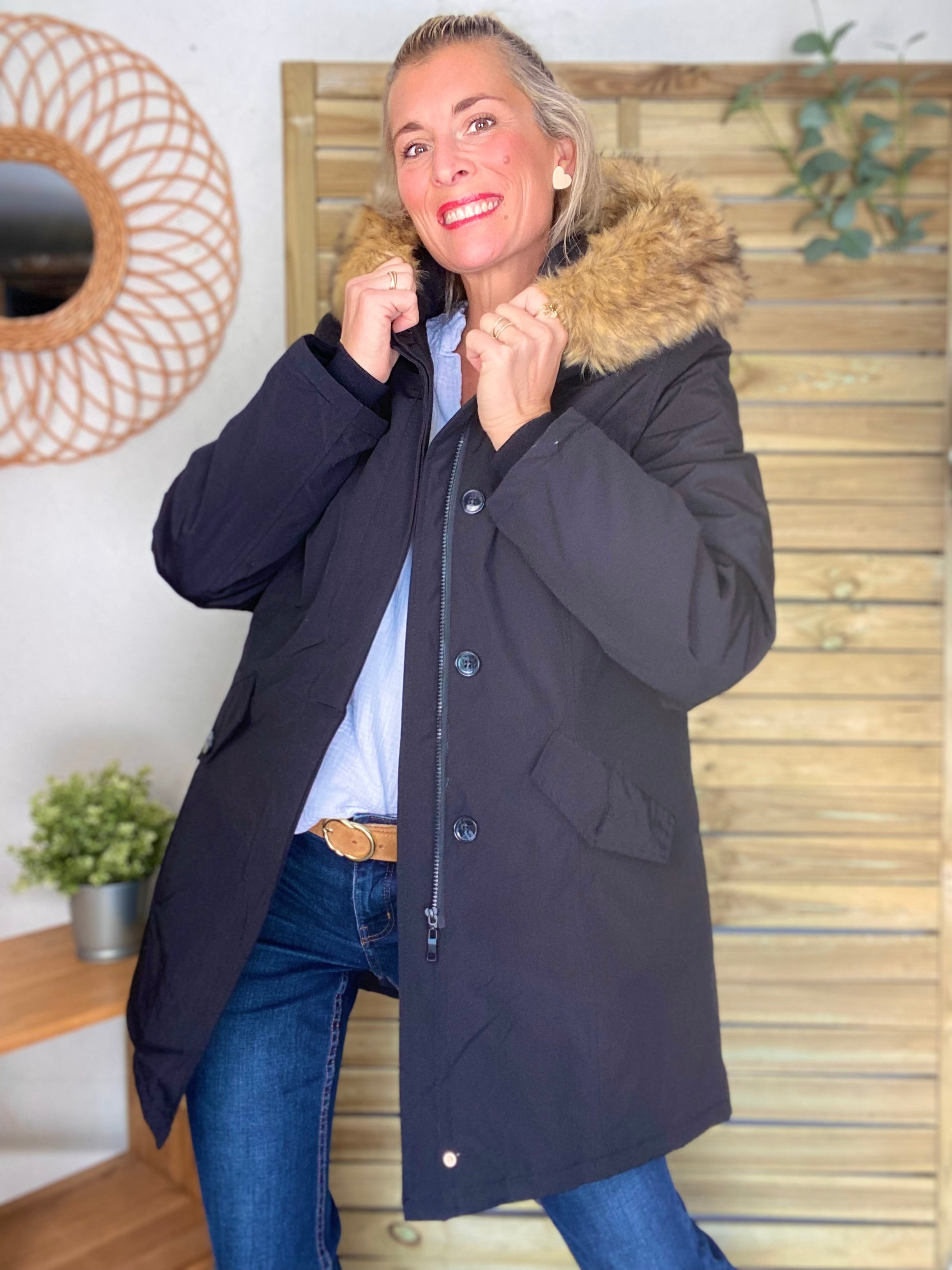 ⚡️ PÉPITES FRIDAY - Parka rembourrée déperlante noir, capuche col fourrure amovible - CHEYENNE