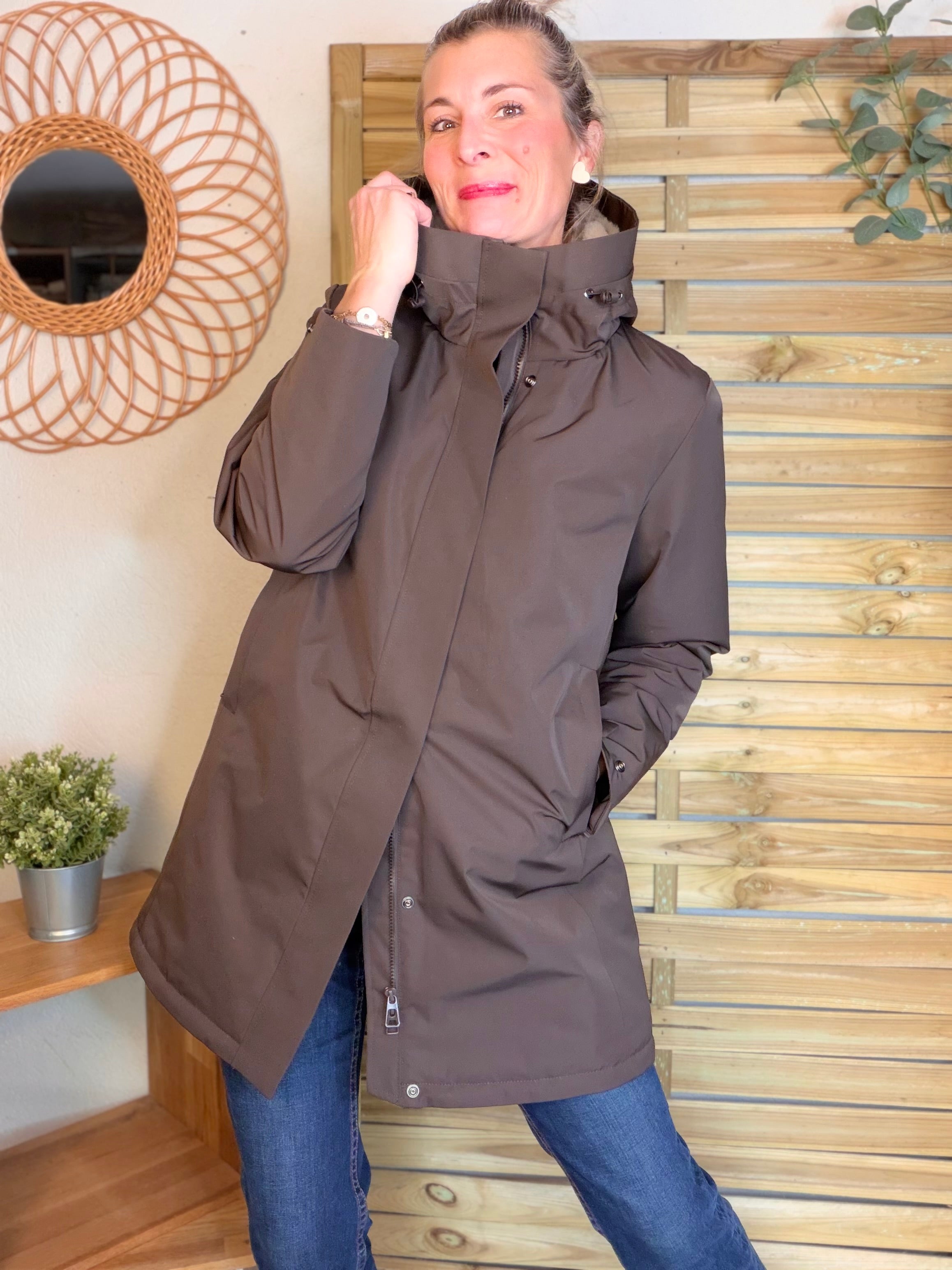 Parka fourrée imperméable AMBRE - Chocolat / Beige - LAURA JO