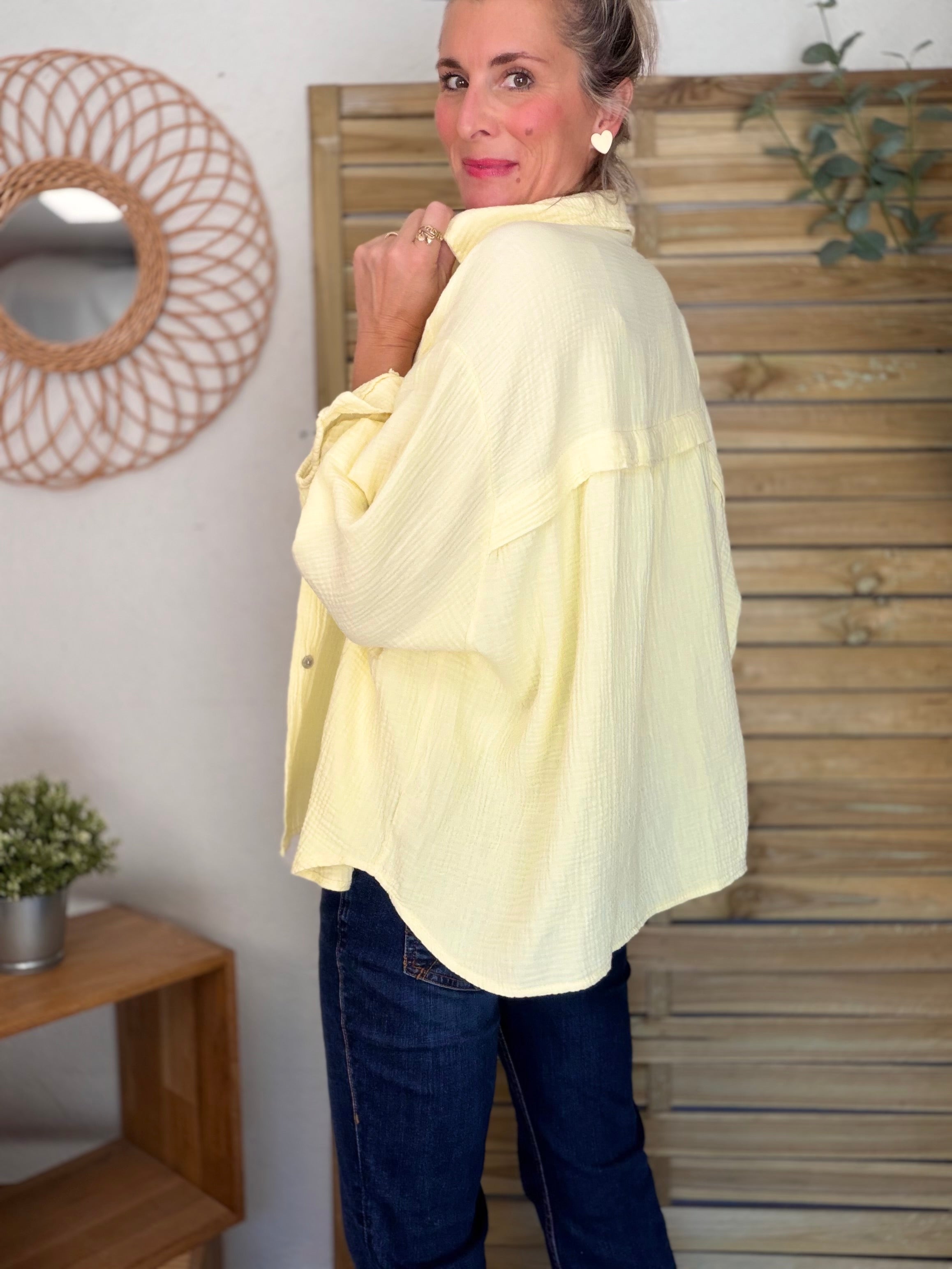 Chemise en gaze de coton unie FÉLICIA Jaune clair