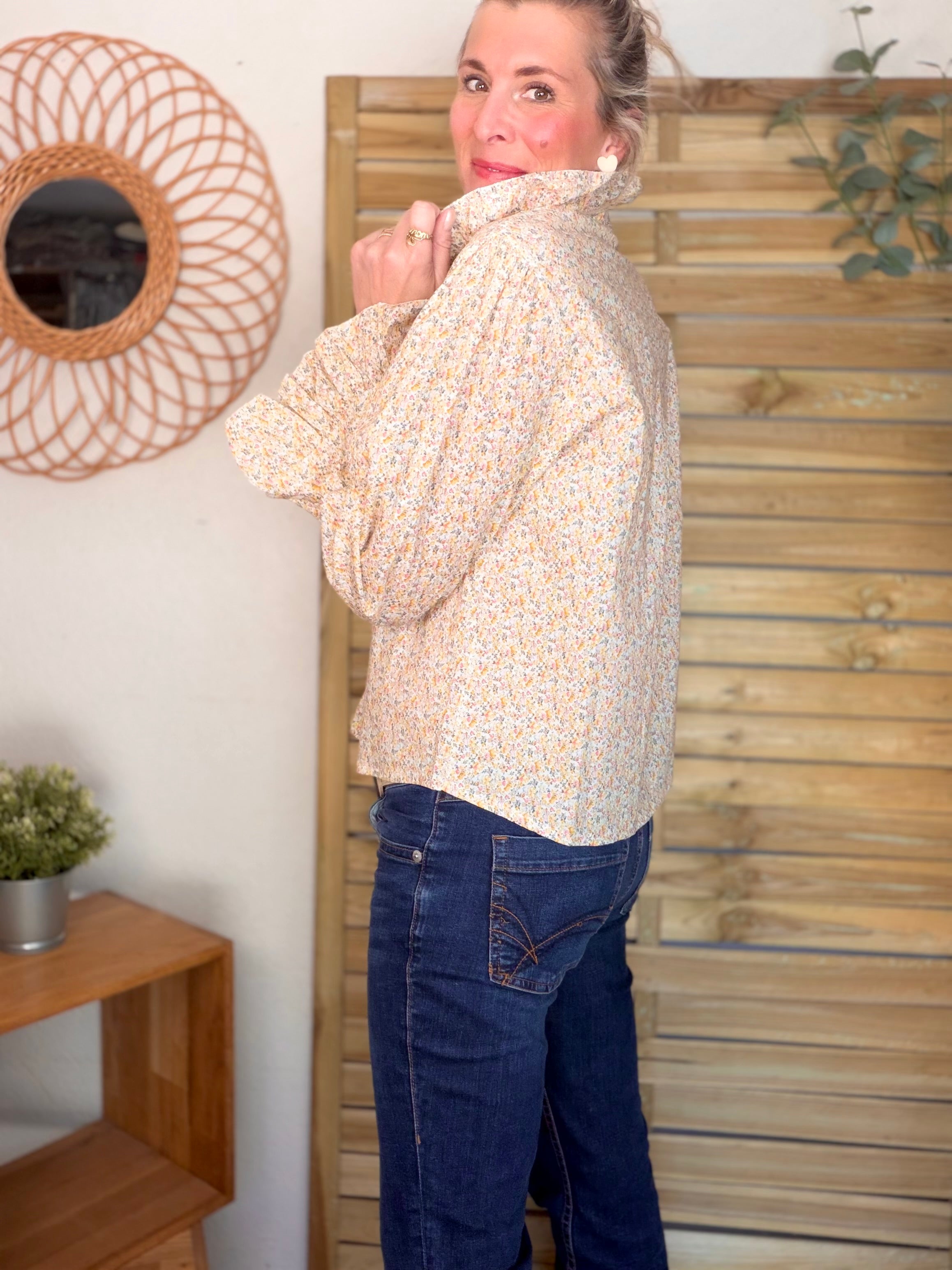 Chemise imprimée Liberty col volanté HÉLOÏSE - Jaune