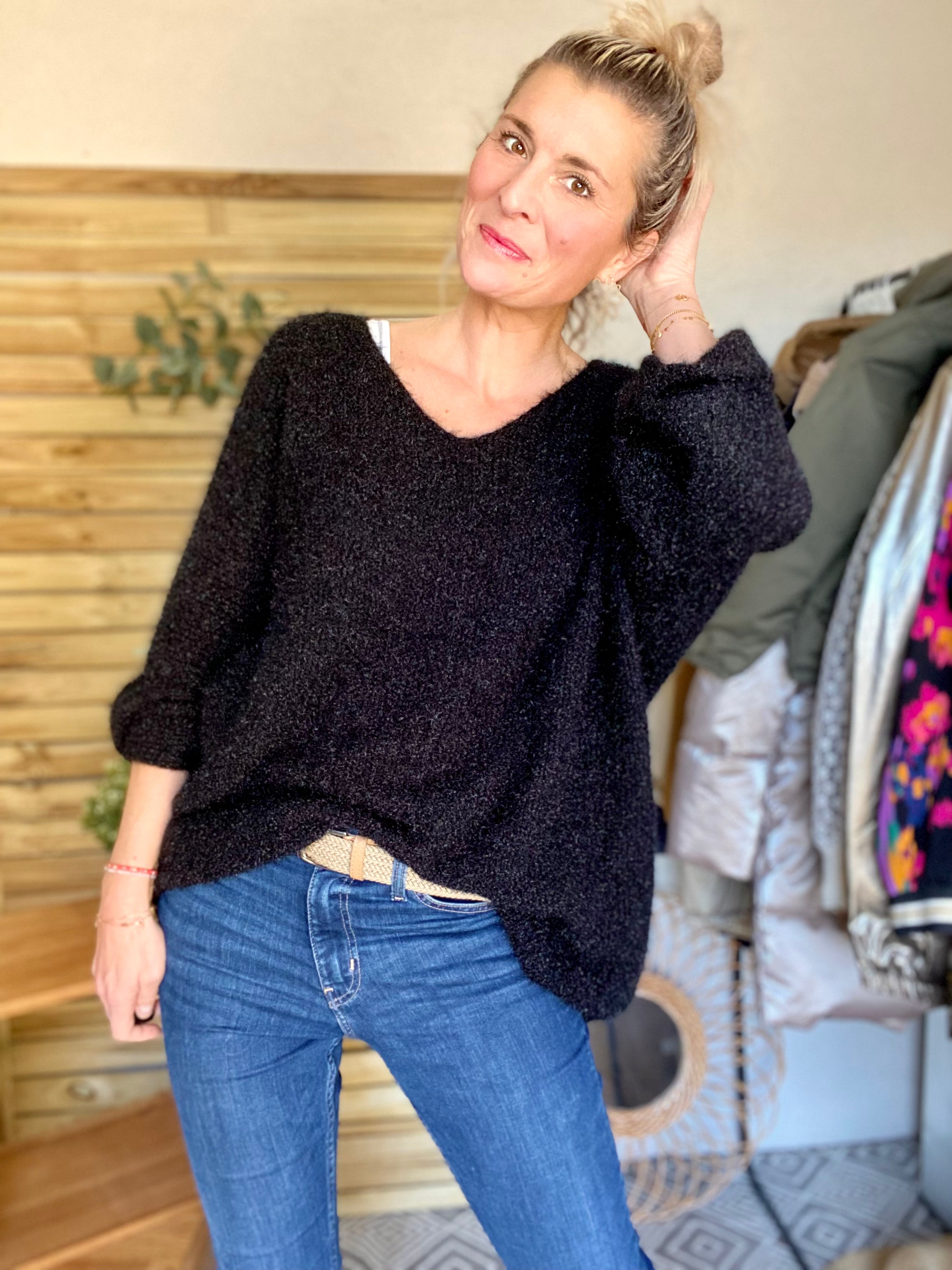 Pull oversize en maille ZOÉ - Noir