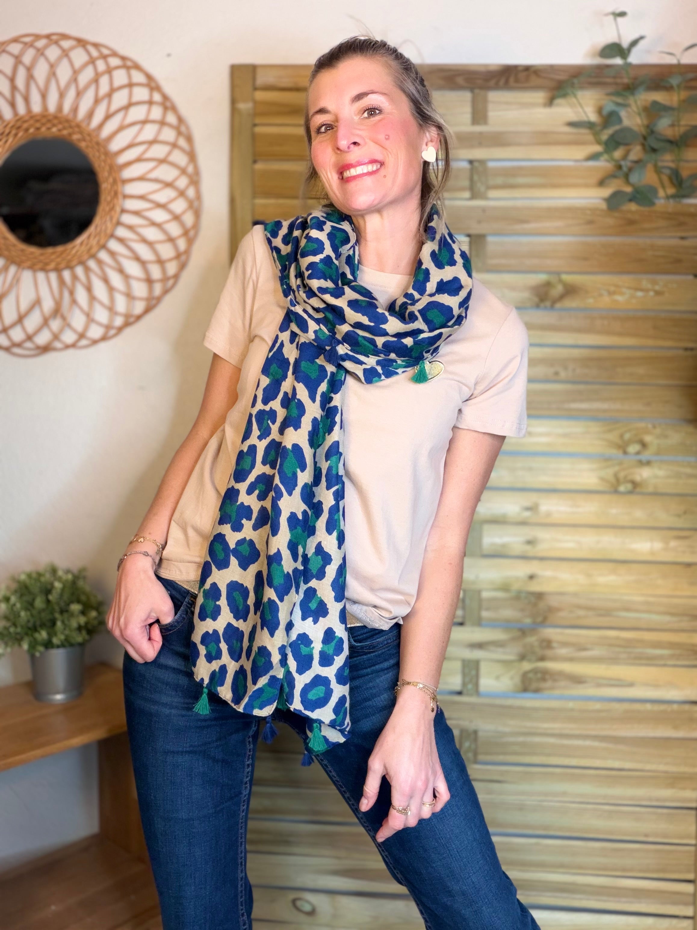 Foulard Léo CLEM - Bleu roi / vert 🐆